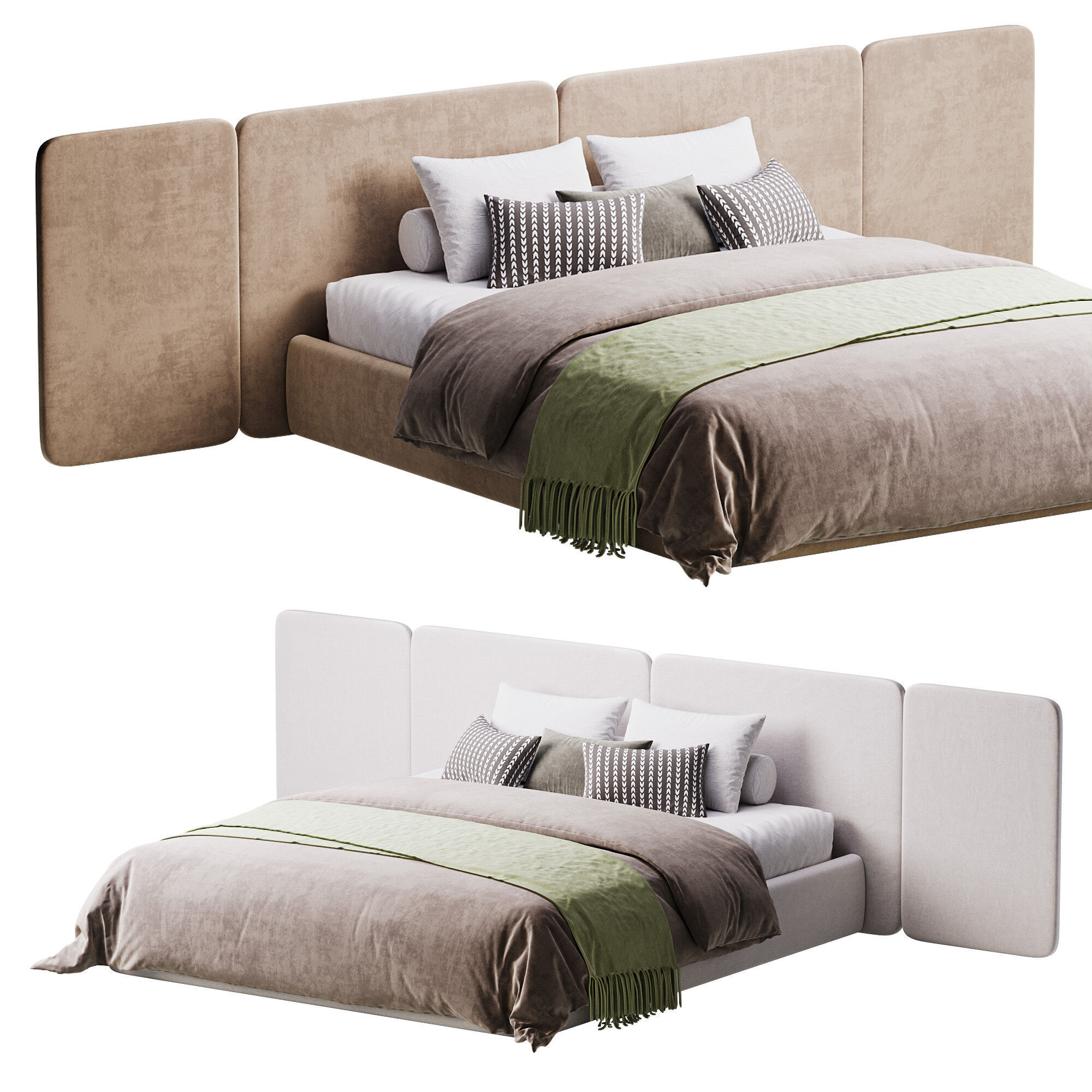 Natural Finish Fabric Pallet Bed 3D model_1