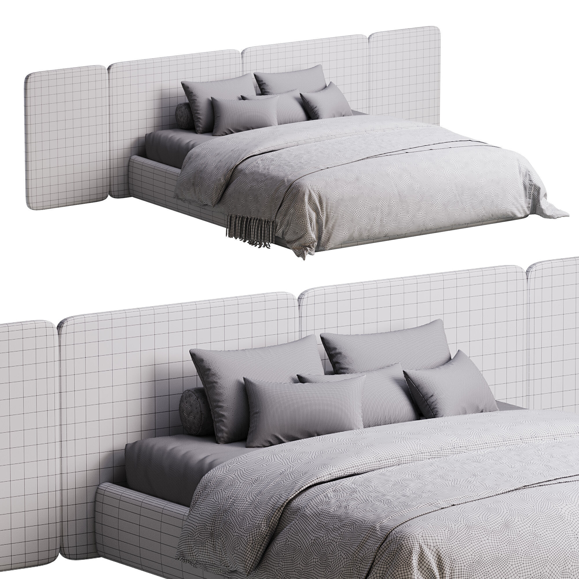 Natural Finish Fabric Pallet Bed 3D model_13