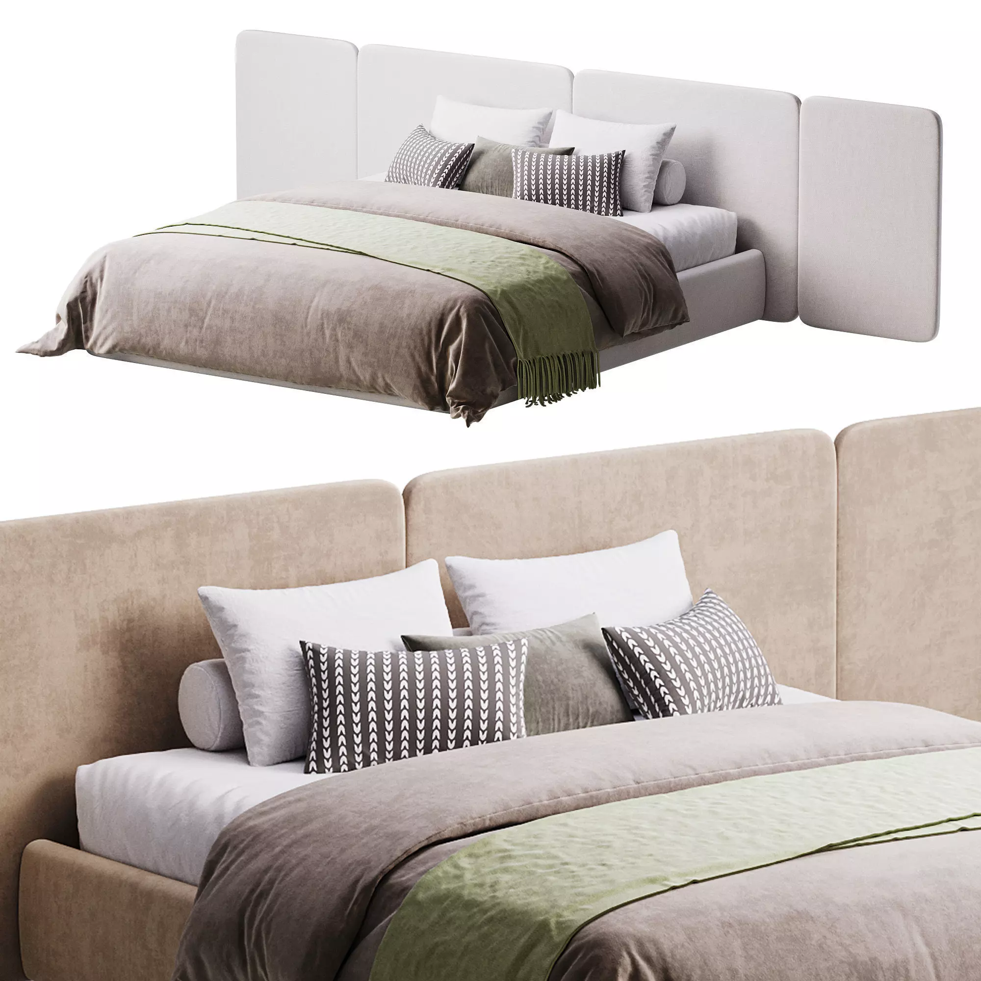 Natural Finish Fabric Pallet Bed 3D model_0