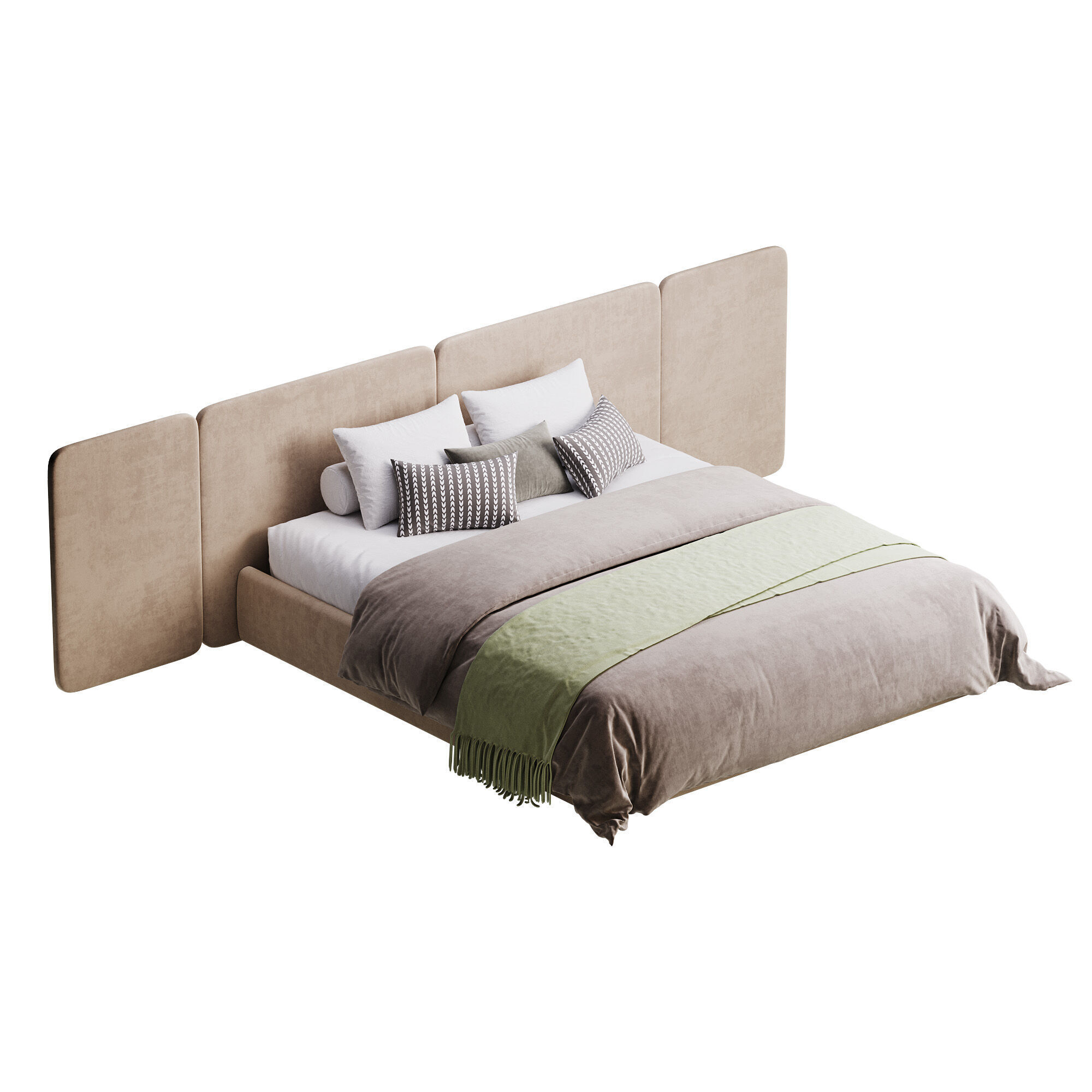 Natural Finish Fabric Pallet Bed 3D model_4