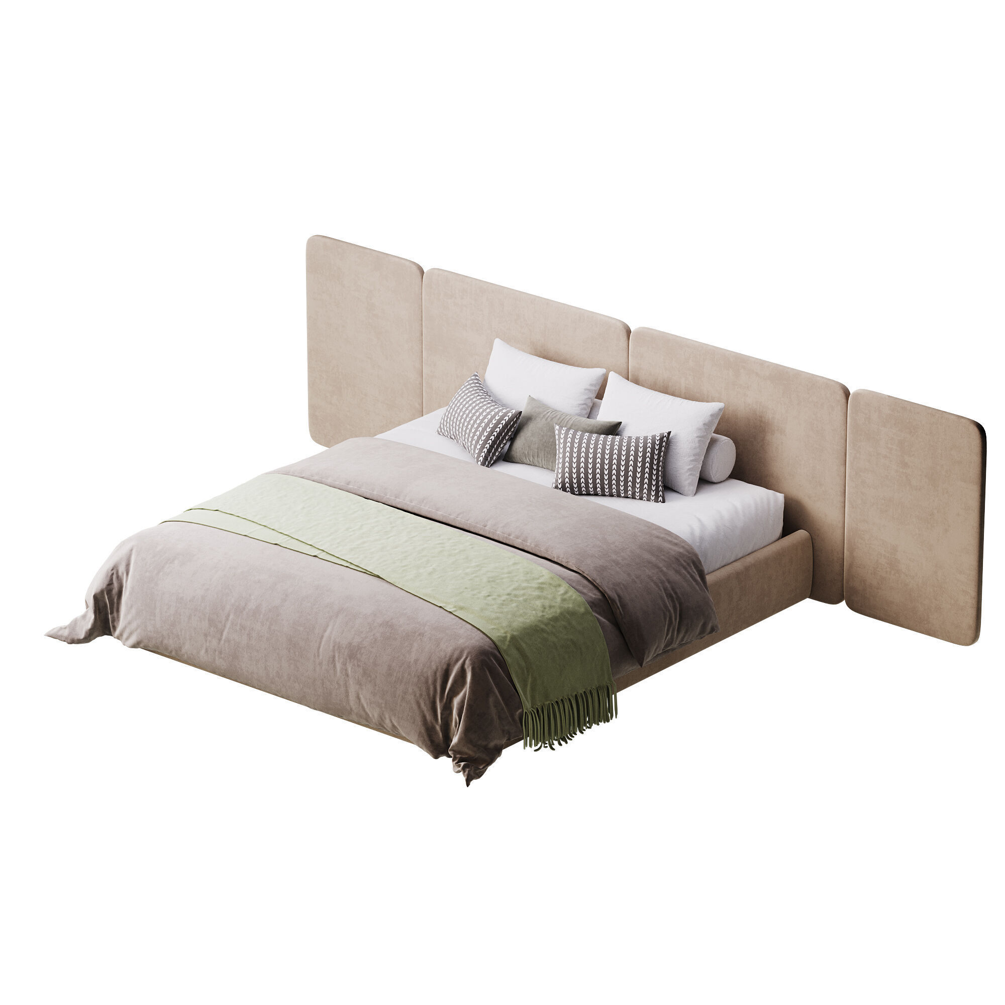 Natural Finish Fabric Pallet Bed 3D model_7