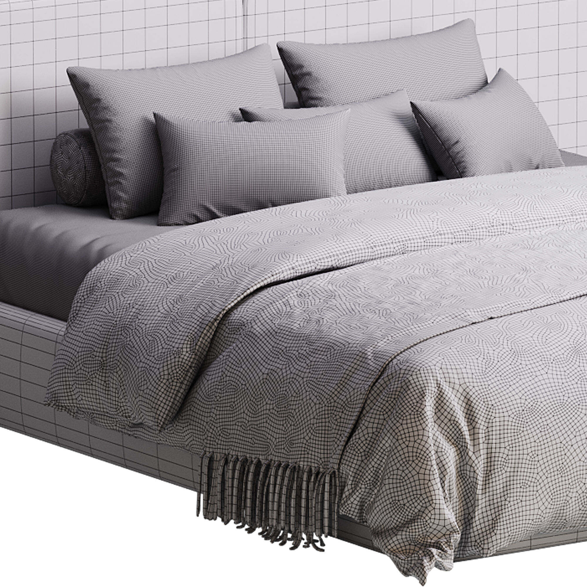 Natural Finish Fabric Pallet Bed 3D model_14
