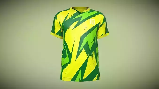 Soccer Multi Color Green And Yellow Jersey In Low  Poly