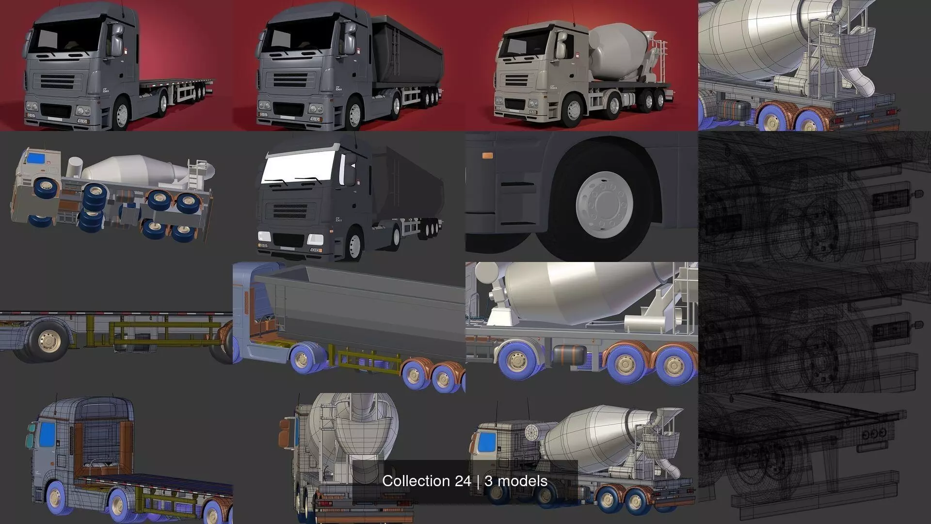 Generic Heavy Truck - Cement Mixer - Construction - Flat Bed 3D Model Collection_0