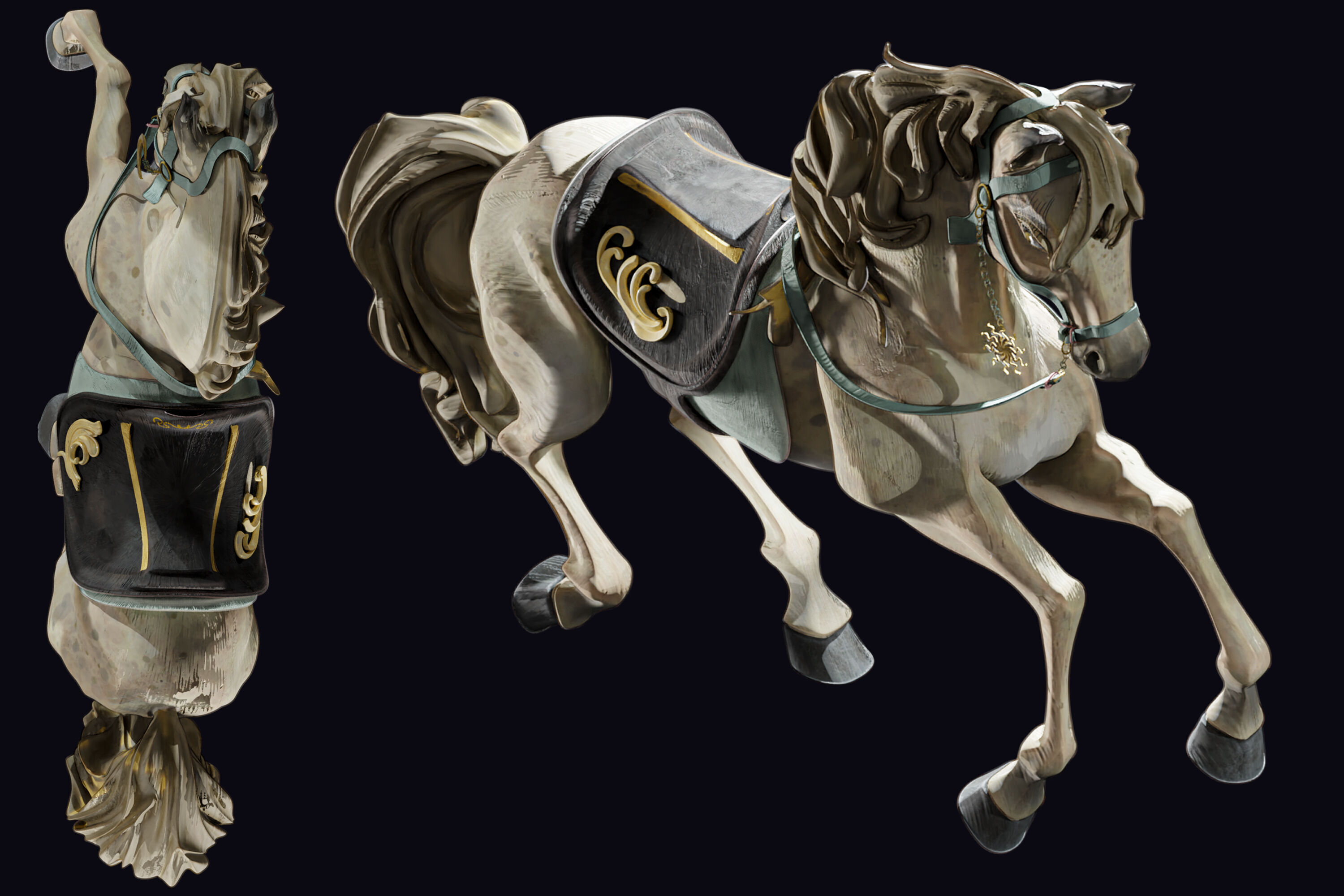 Carousel Horse Sculpture model beige 3D model_8