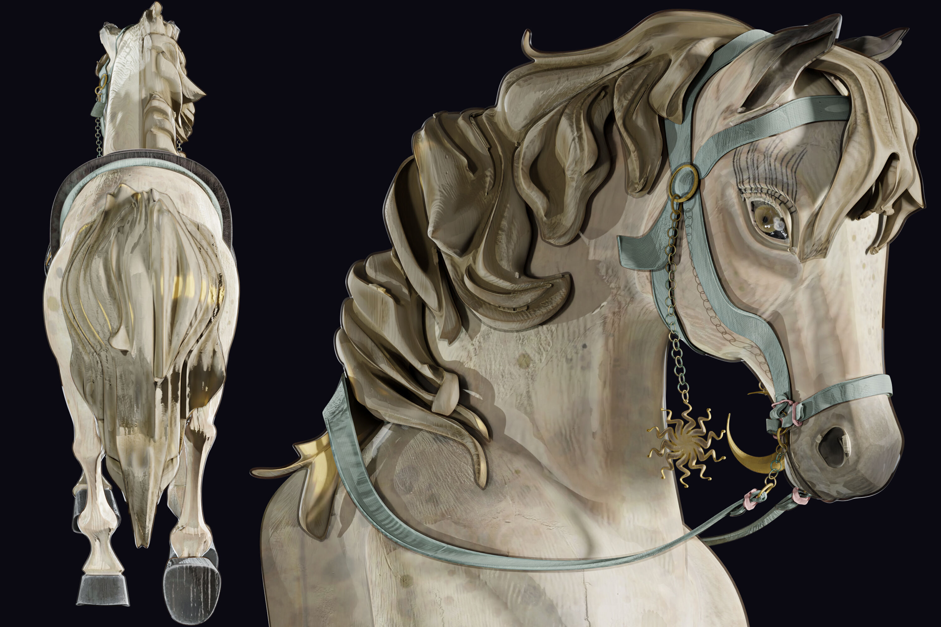 Carousel Horse Sculpture model beige 3D model_6