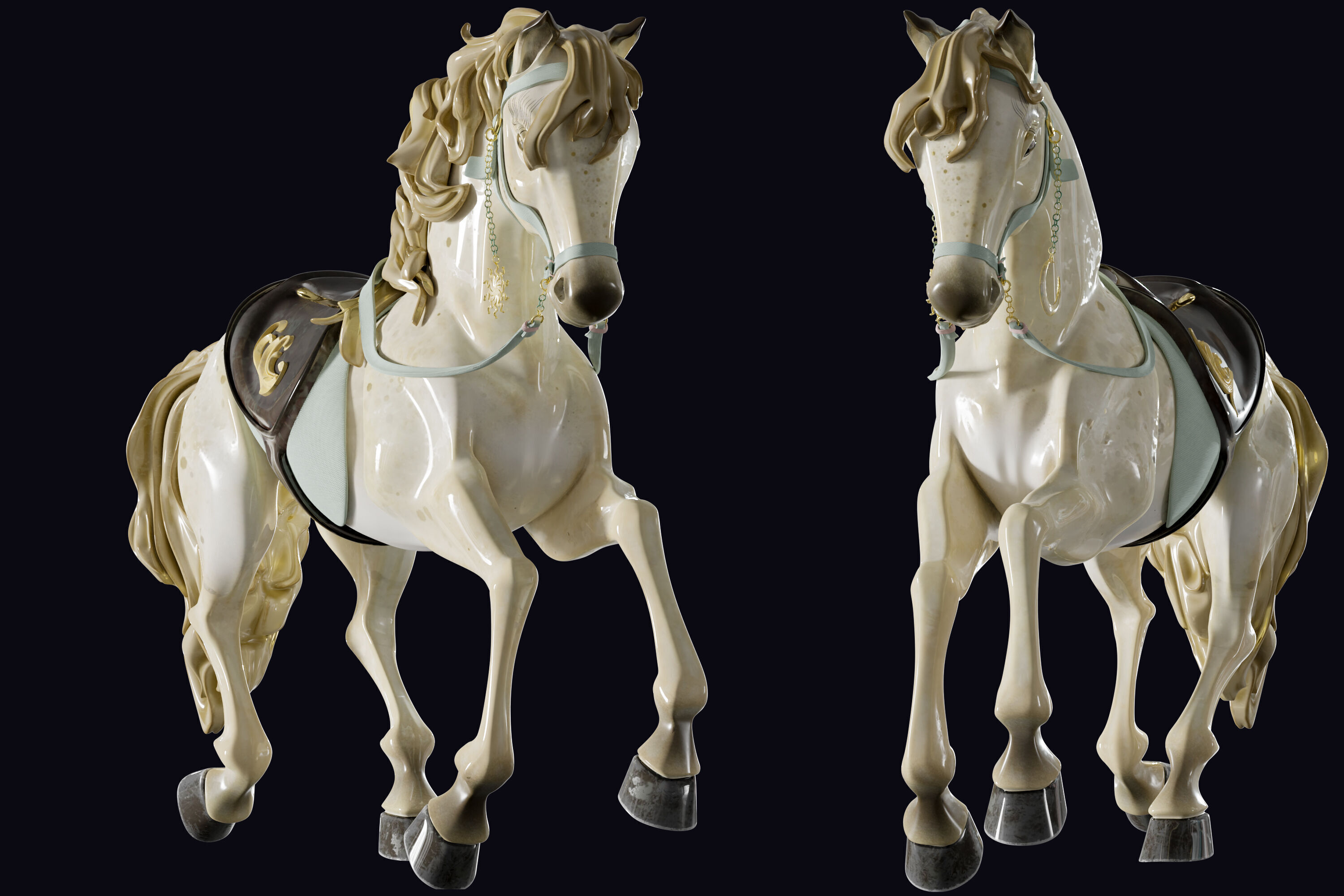 Carousel Horse Sculpture model beige 3D model_4