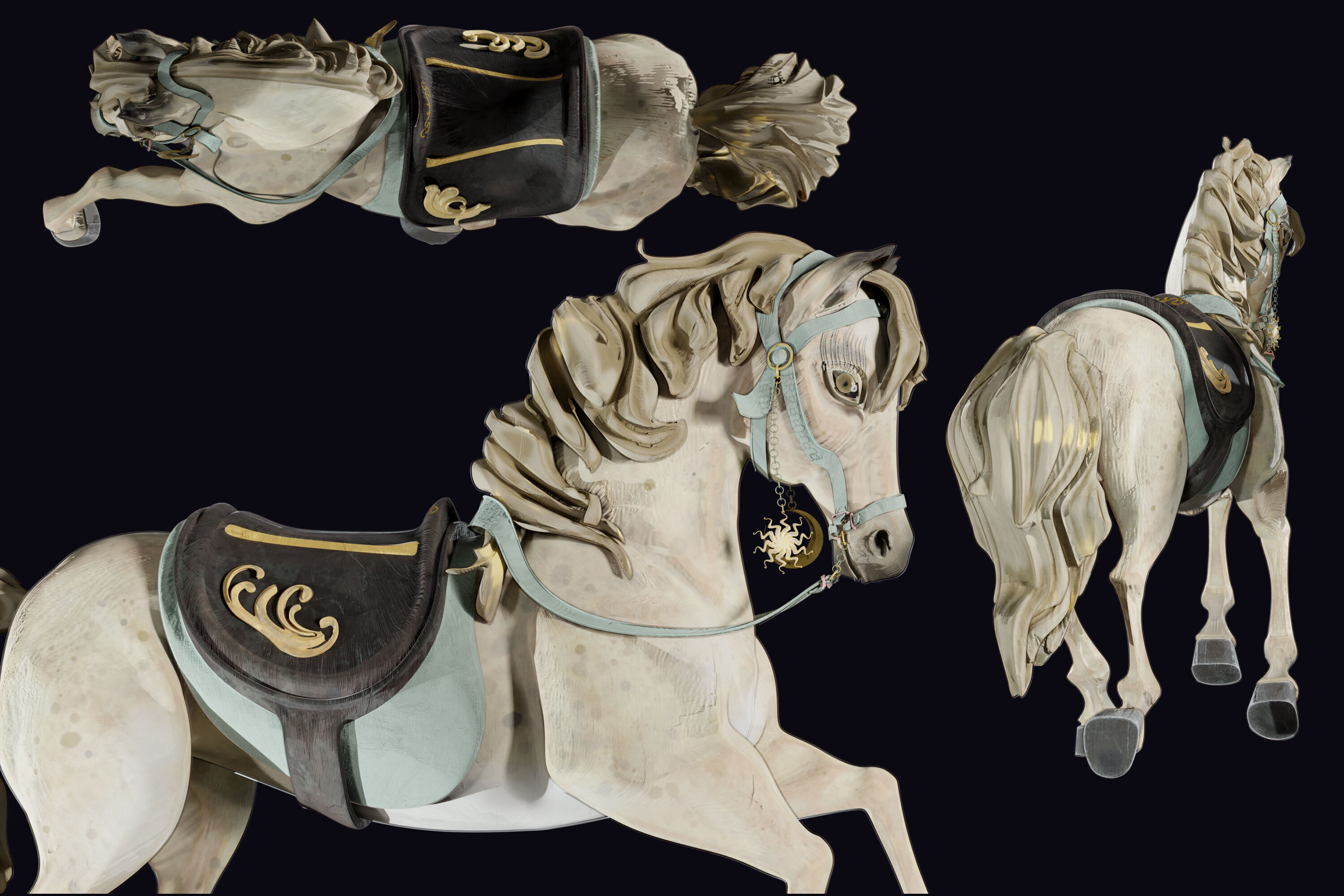 Carousel Horse Sculpture model beige 3D model_2