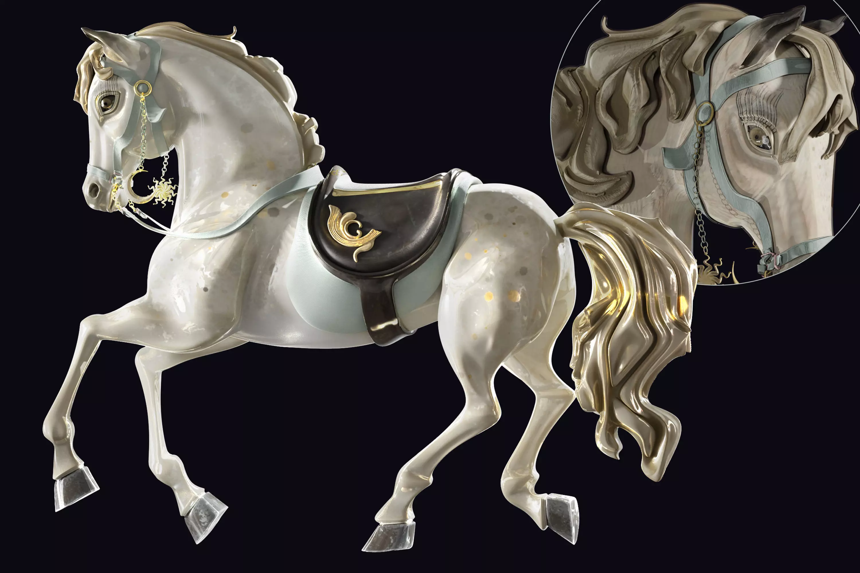 Carousel Horse Sculpture model beige 3D model_0