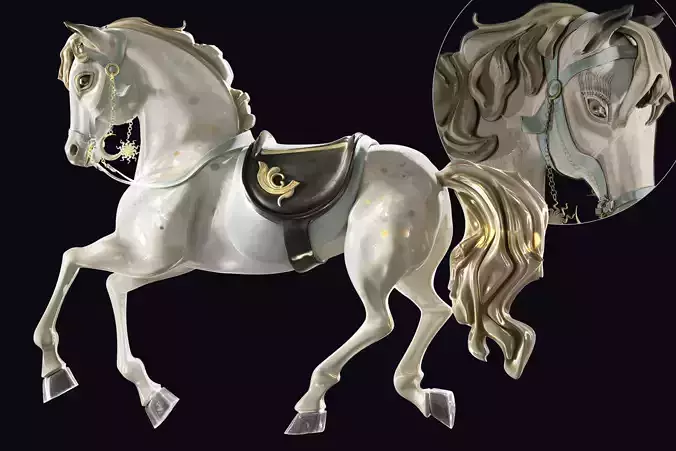 Carousel Horse Sculpture model beige 3D model