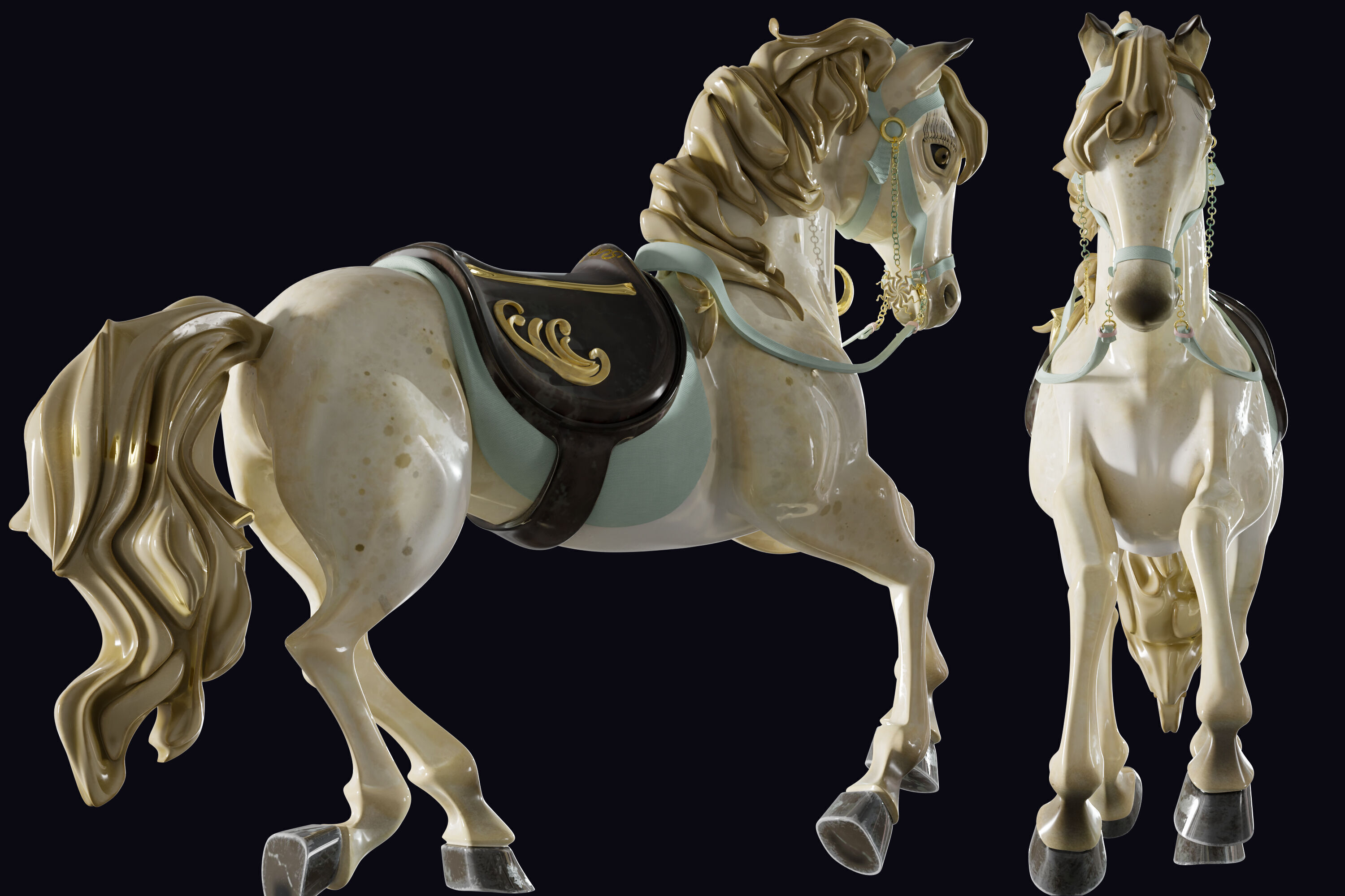 Carousel Horse Sculpture model beige 3D model_5