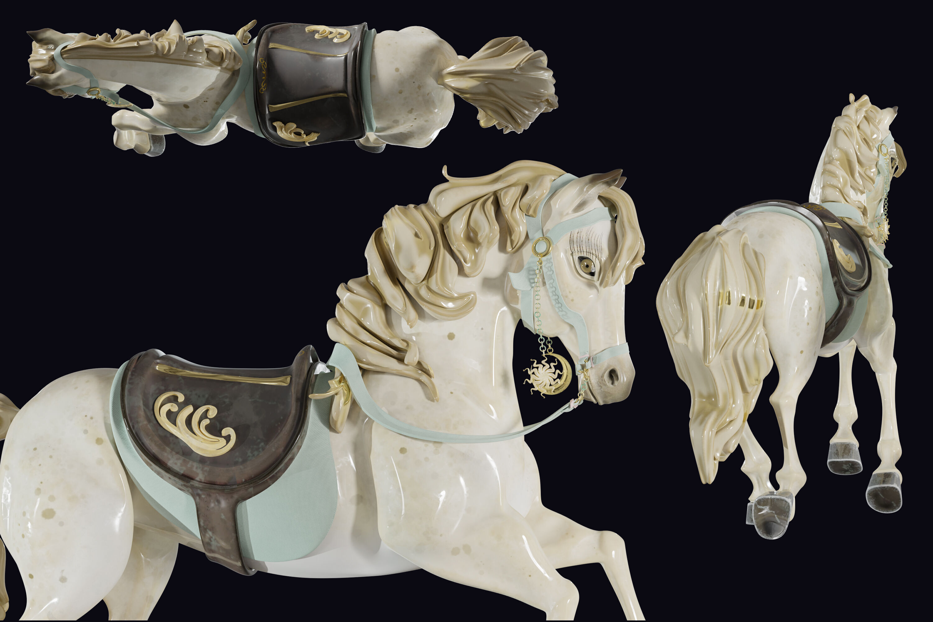 Carousel Horse Sculpture model beige 3D model_1