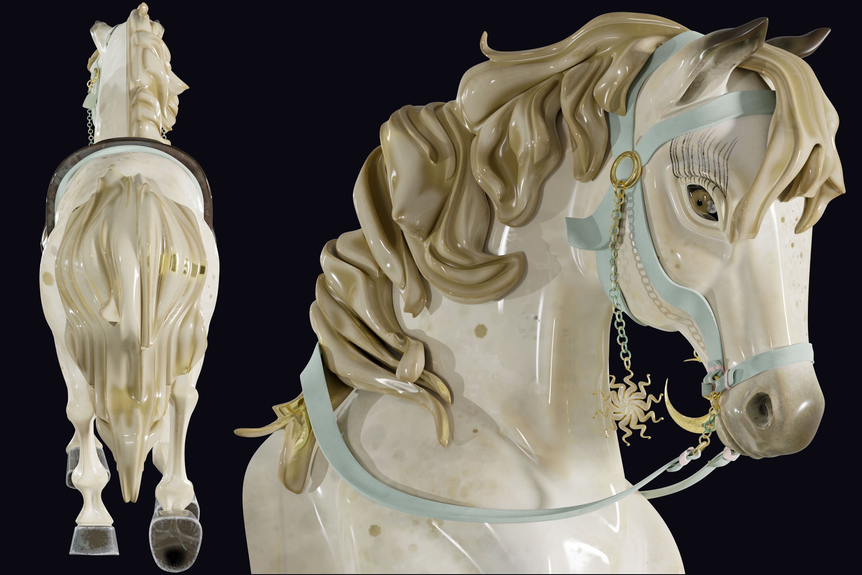Carousel Horse Sculpture model beige 3D model_3