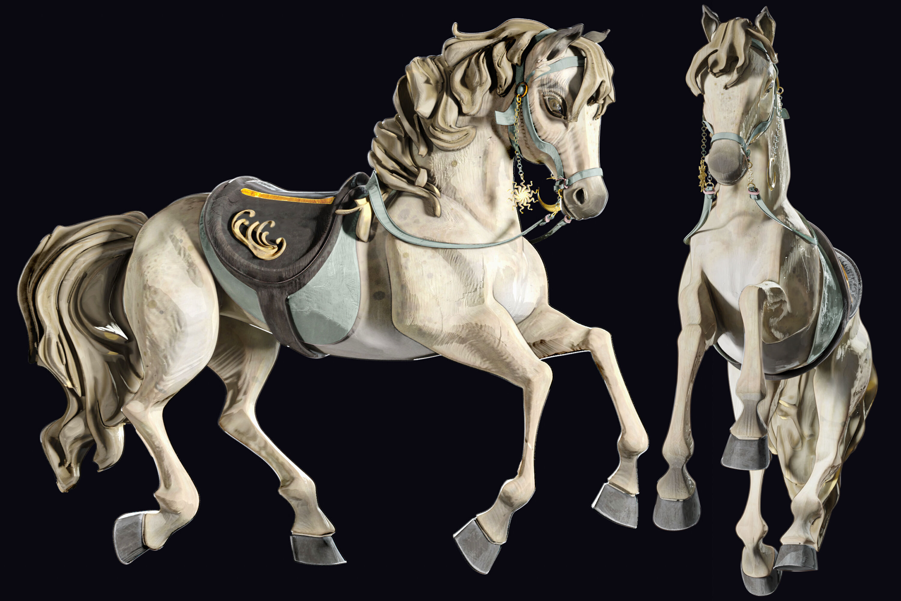Carousel Horse Sculpture model beige 3D model_7