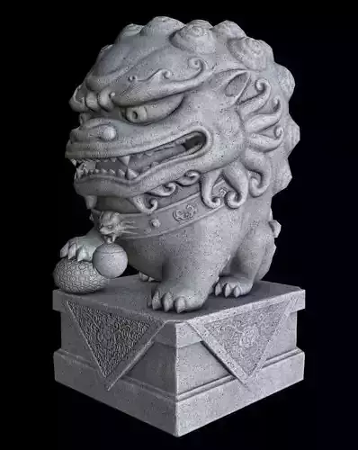 Stylized Chinese Guardian Lion Statue