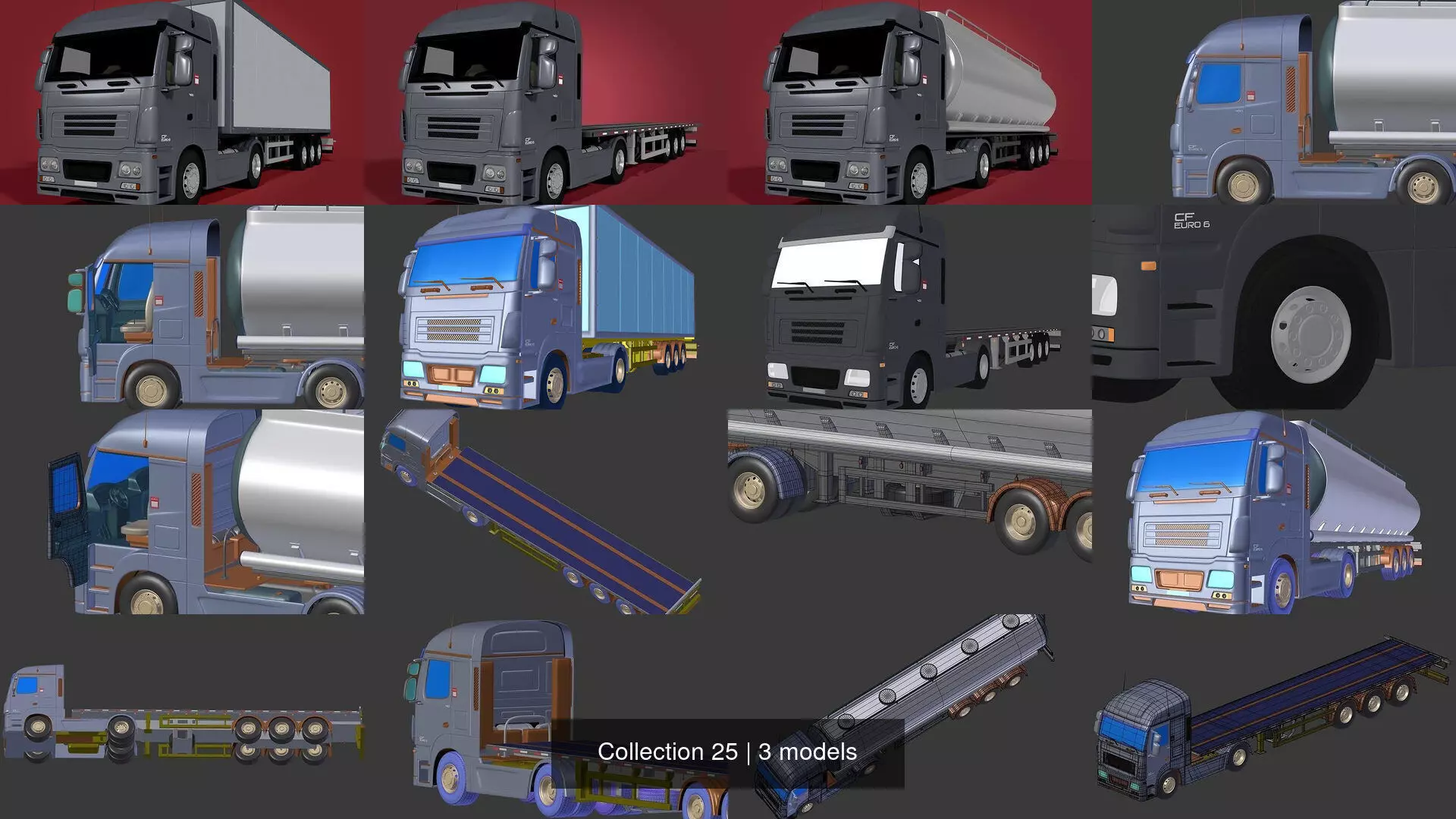 Generic Heavy Truck - Container - Fuel - Construction - Flat Bed 3D Model Collection_0