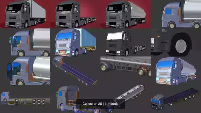 Generic Heavy Truck - Container - Fuel - Construction - Flat Bed 3D Model Collection