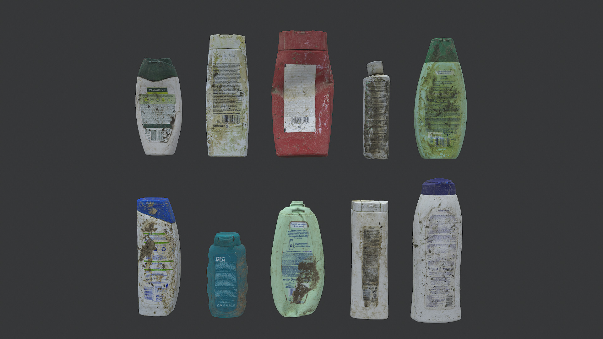 Old dirty bottles set 3 3D model_2