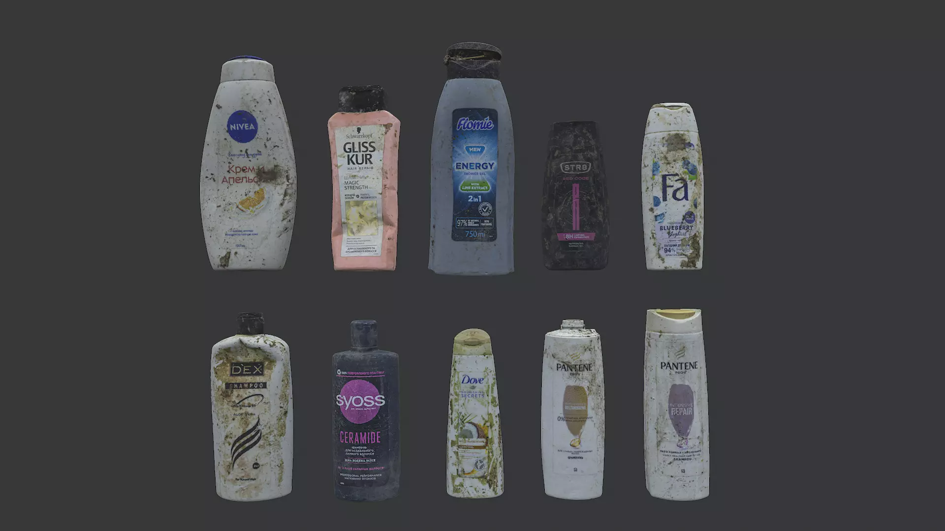 Old dirty bottles set 4 3D model_0