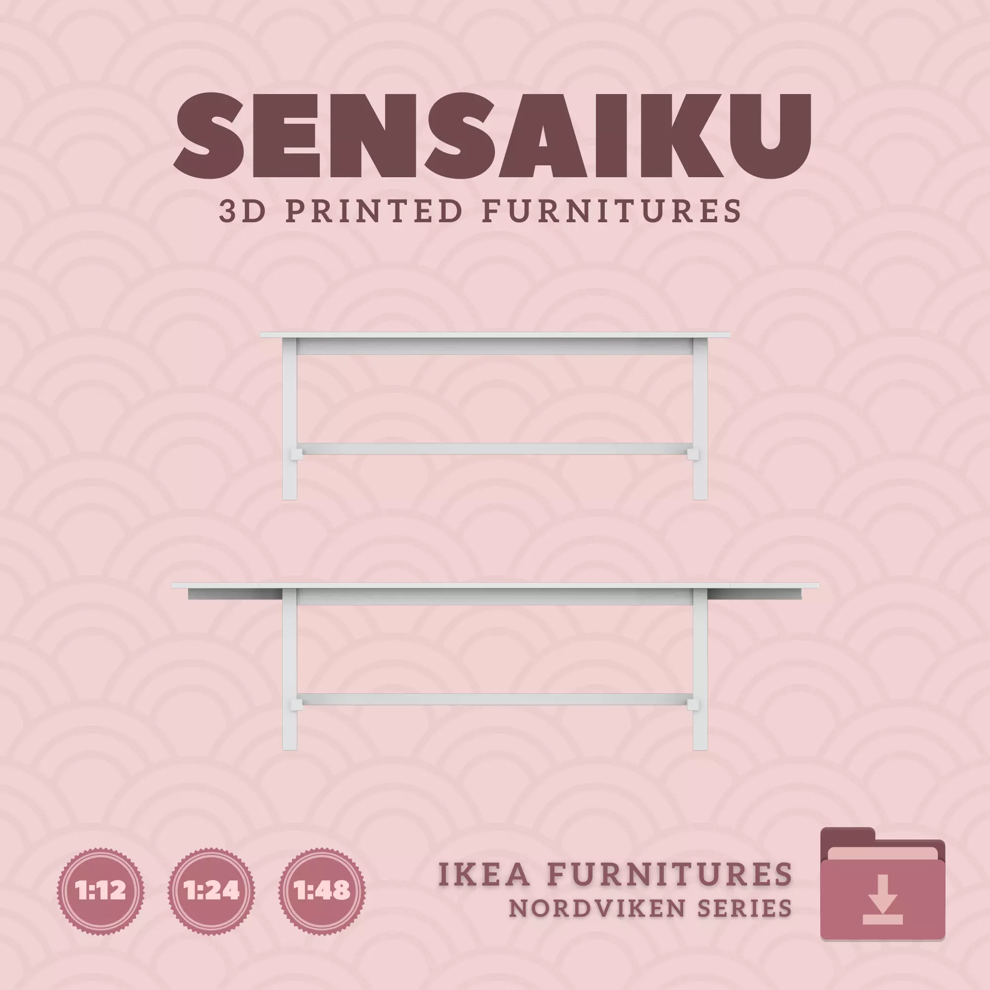NORDVIKEN Extendable Table V2 for Dollhouse - IKEA - 3D Print 3D print model