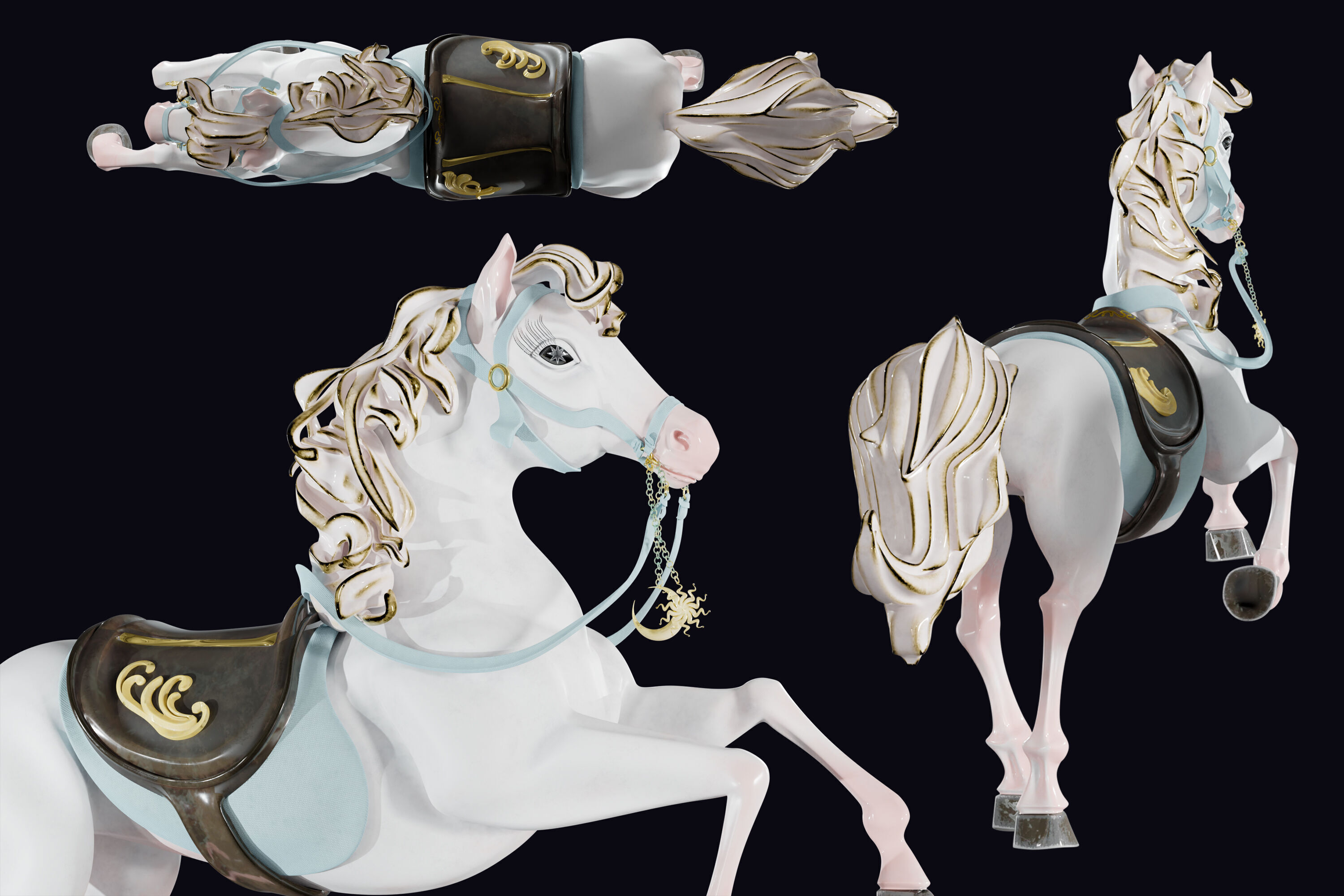 Carousel Horse Sculpture model white 3D model_1