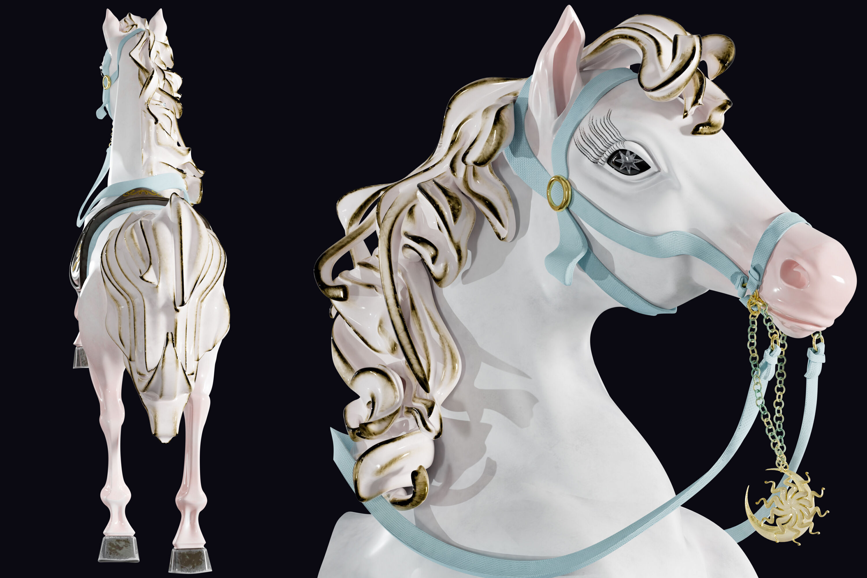 Carousel Horse Sculpture model white 3D model_3