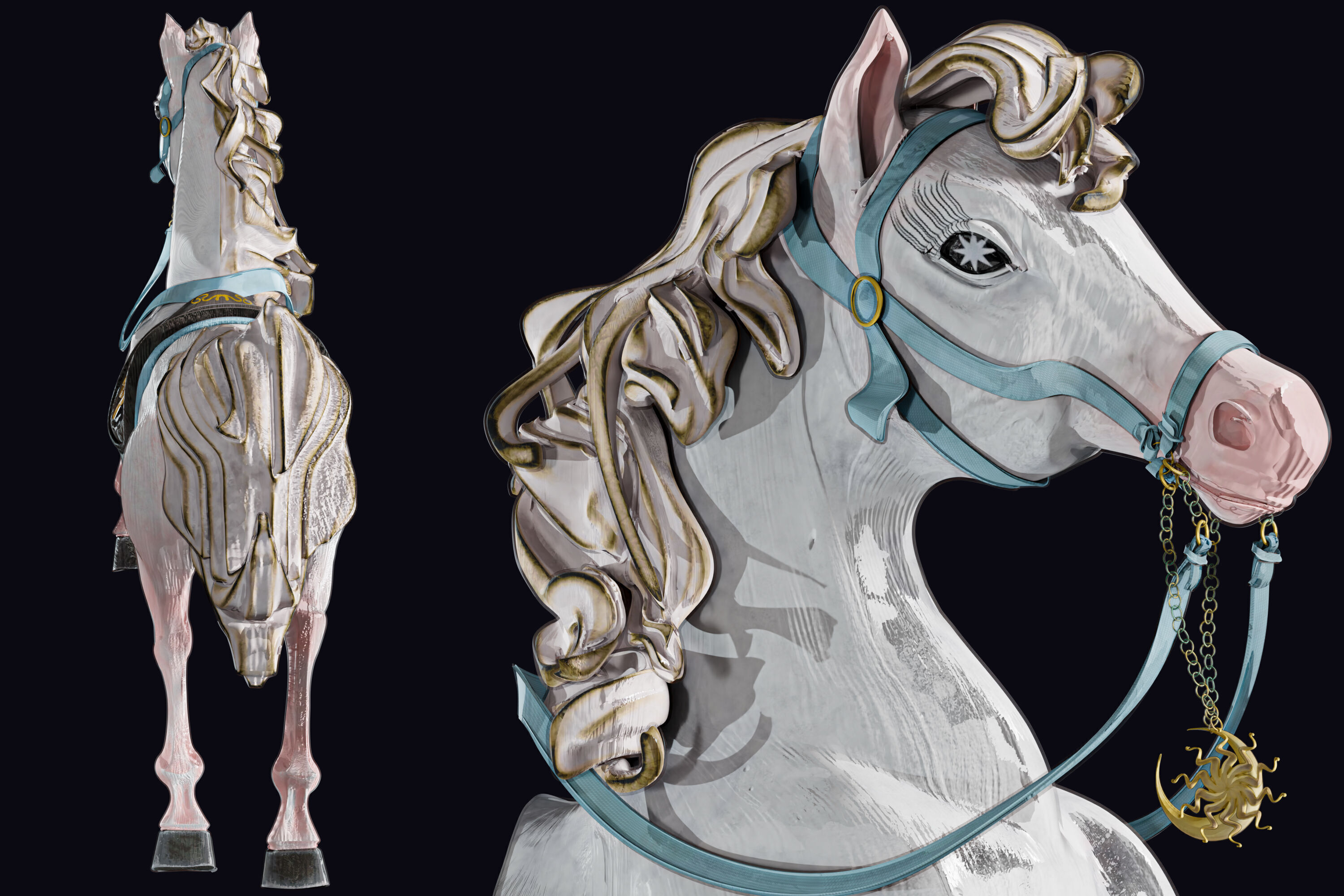 Carousel Horse Sculpture model white 3D model_6