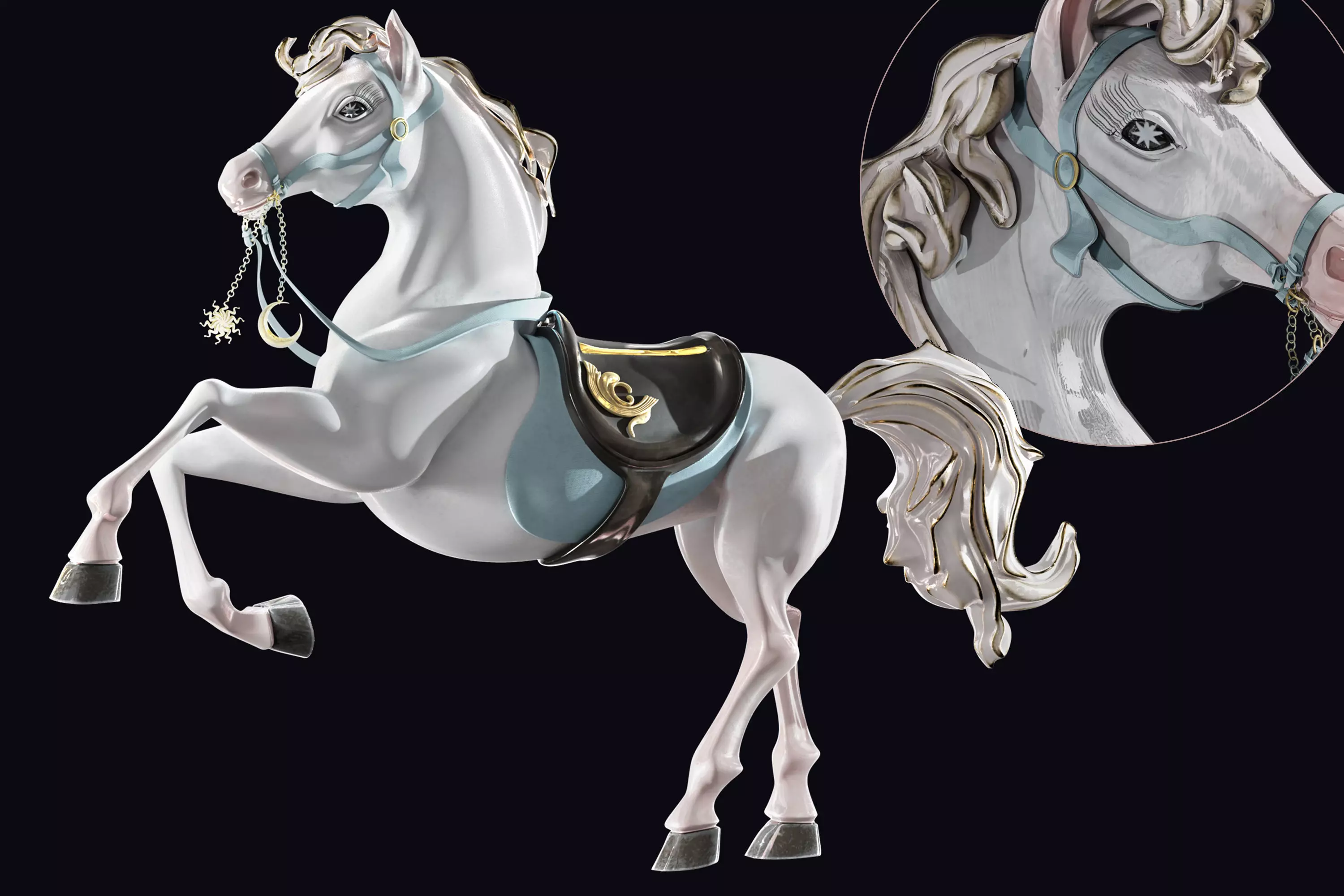 Carousel Horse Sculpture model white 3D model_0