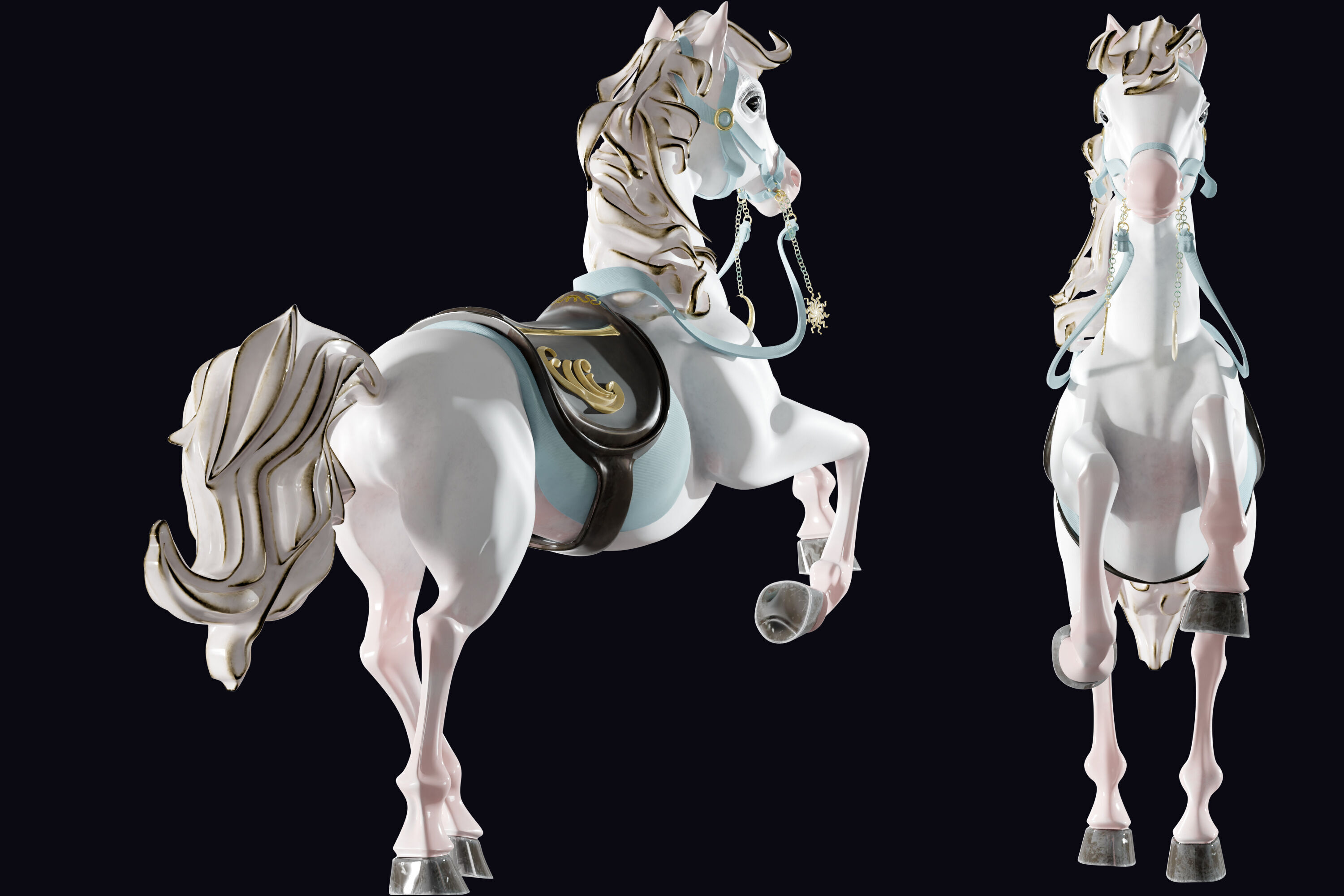 Carousel Horse Sculpture model white 3D model_5