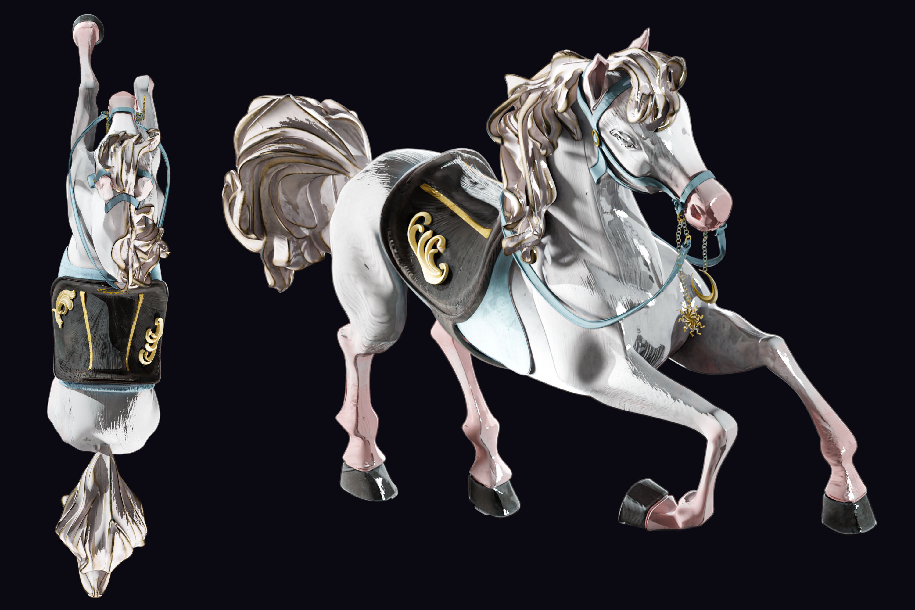 Carousel Horse Sculpture model white 3D model_8