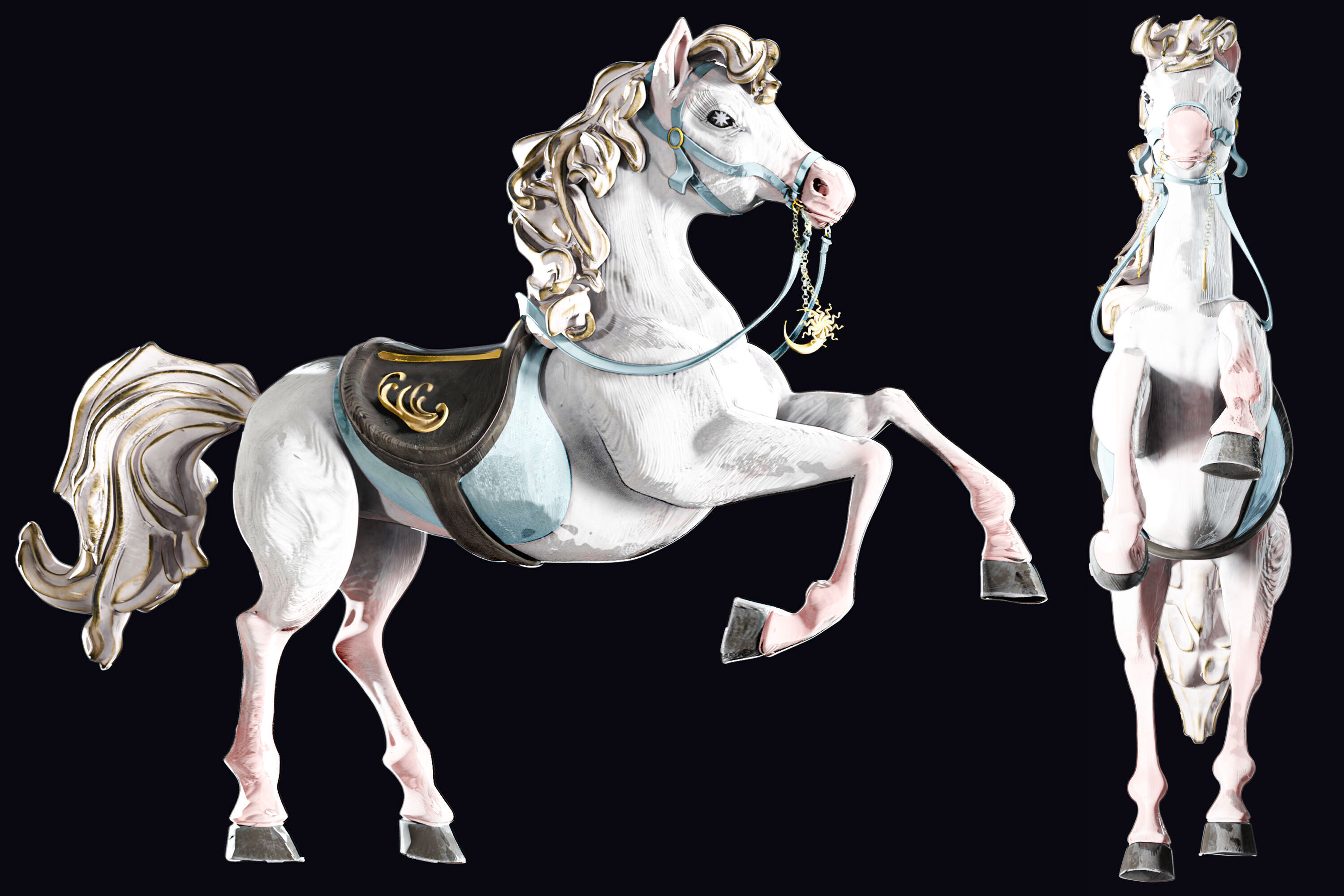 Carousel Horse Sculpture model white 3D model_7