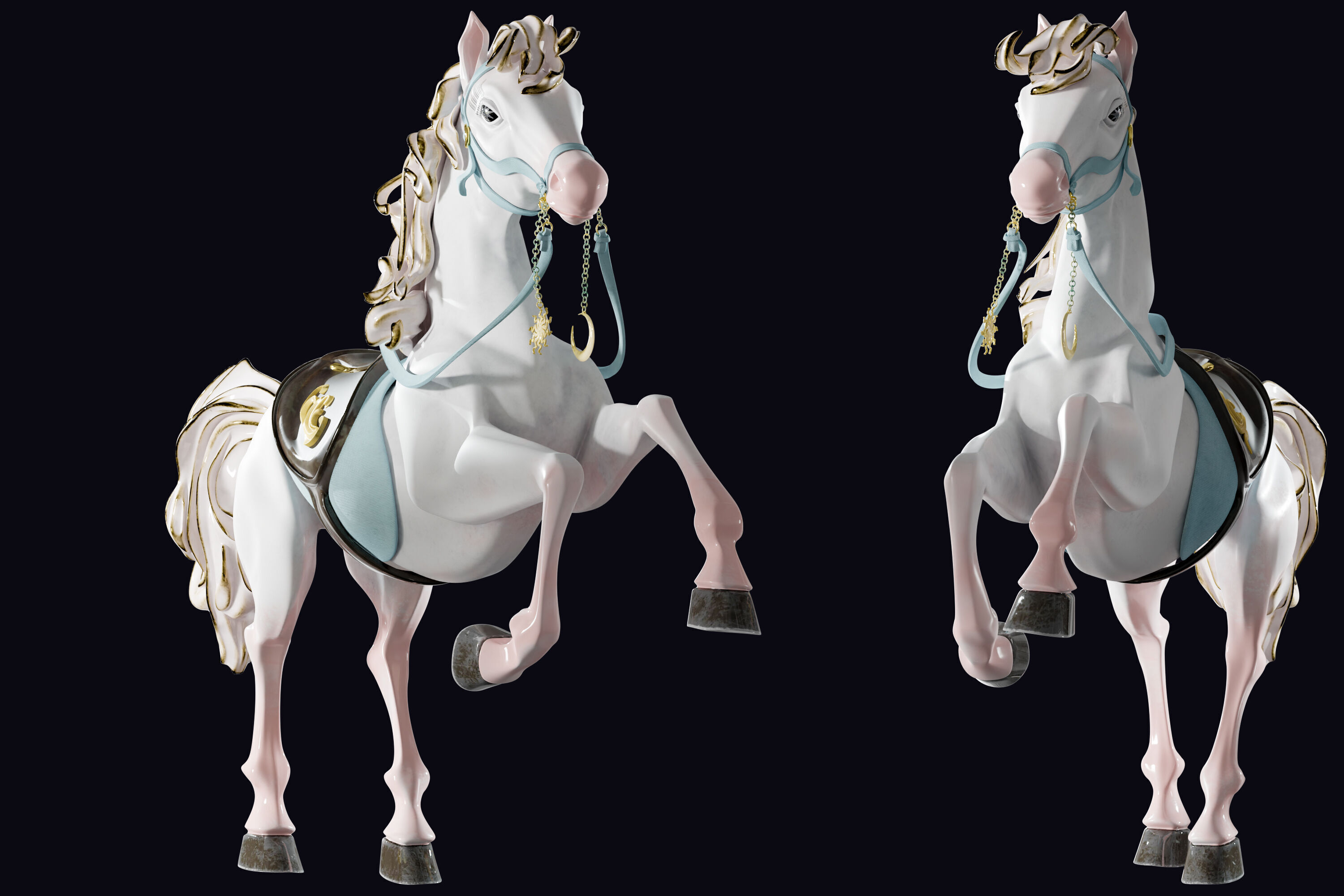 Carousel Horse Sculpture model white 3D model_4