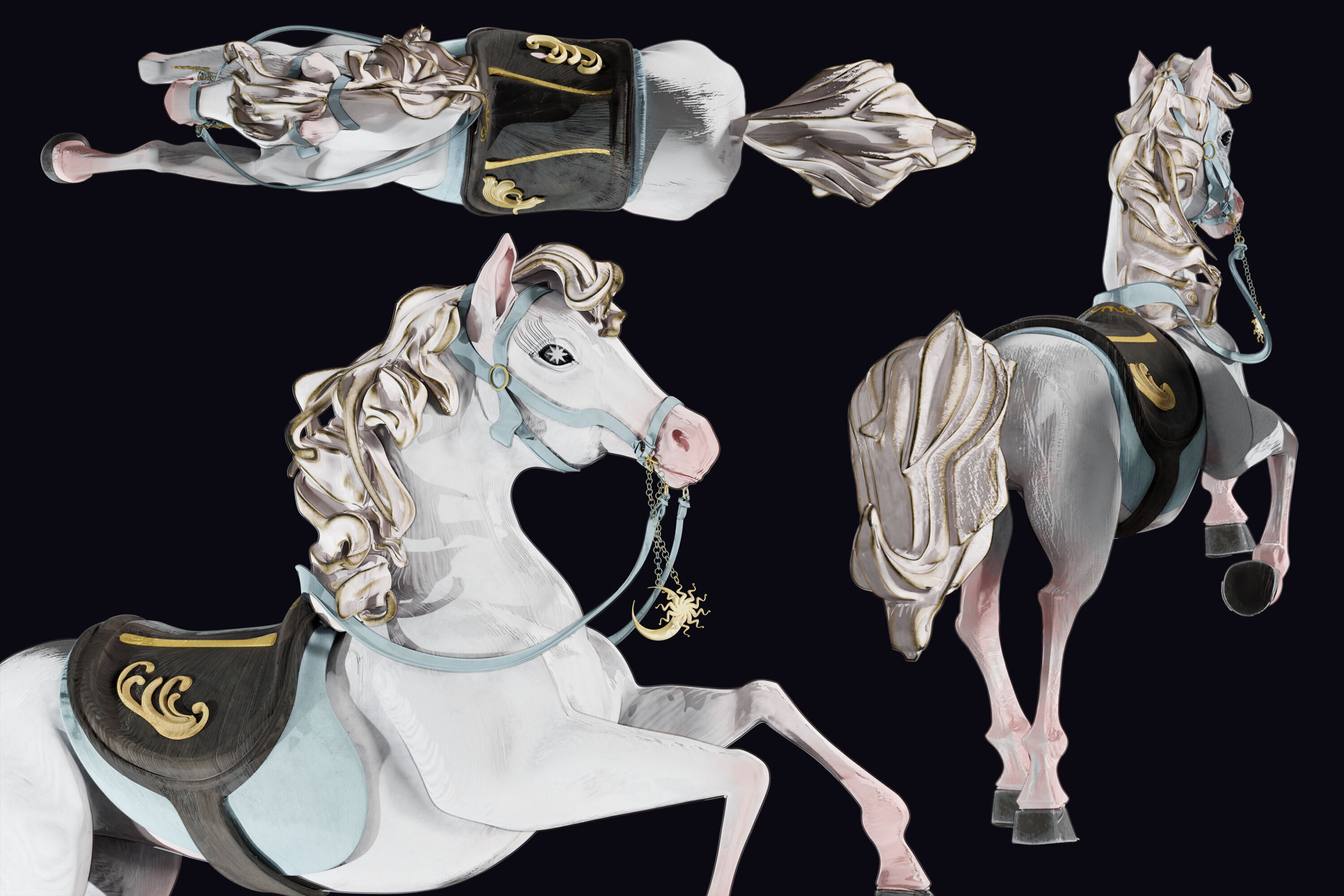 Carousel Horse Sculpture model white 3D model_2