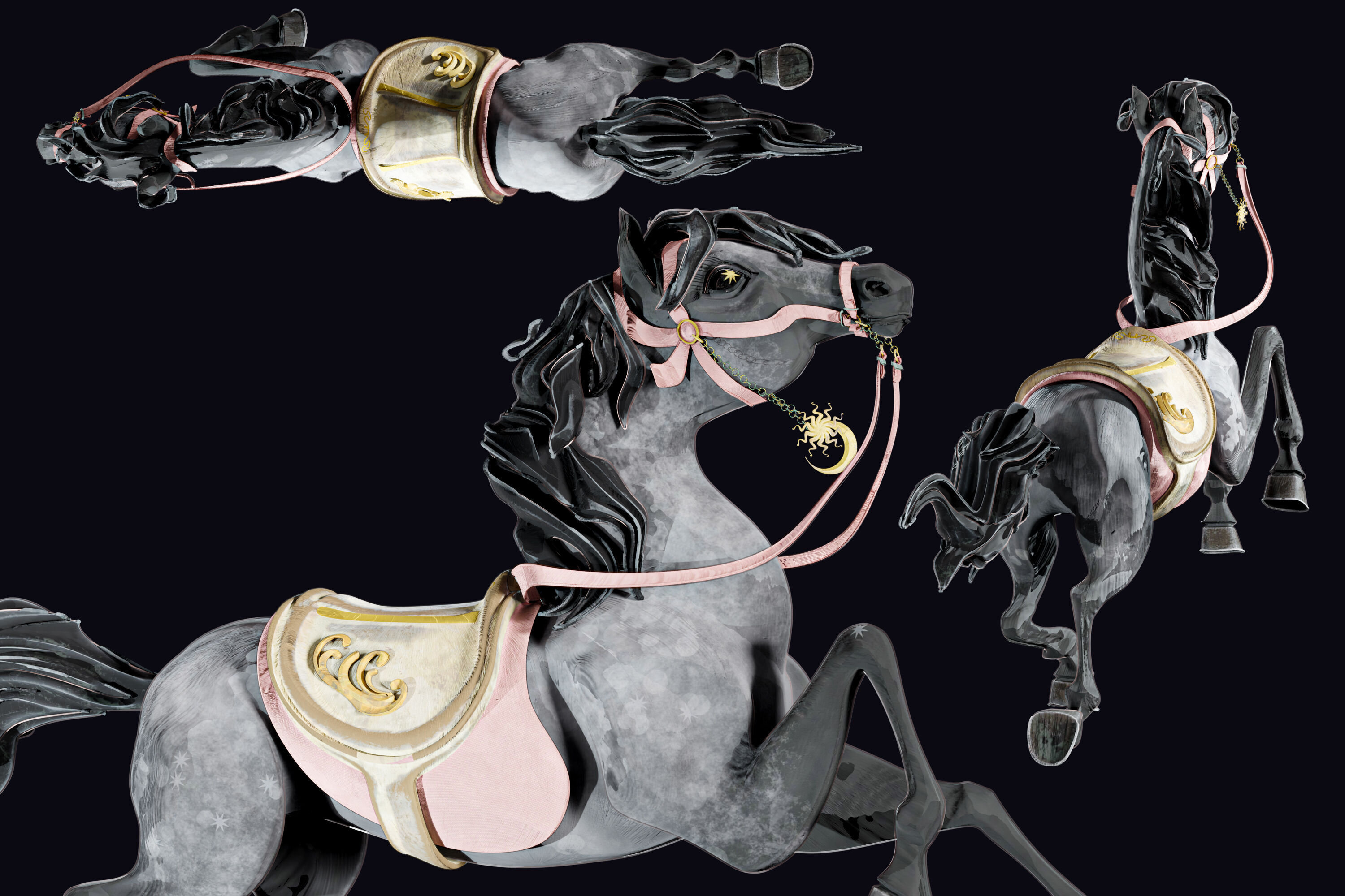 Carousel Horse Sculpture model grey 3D model_2