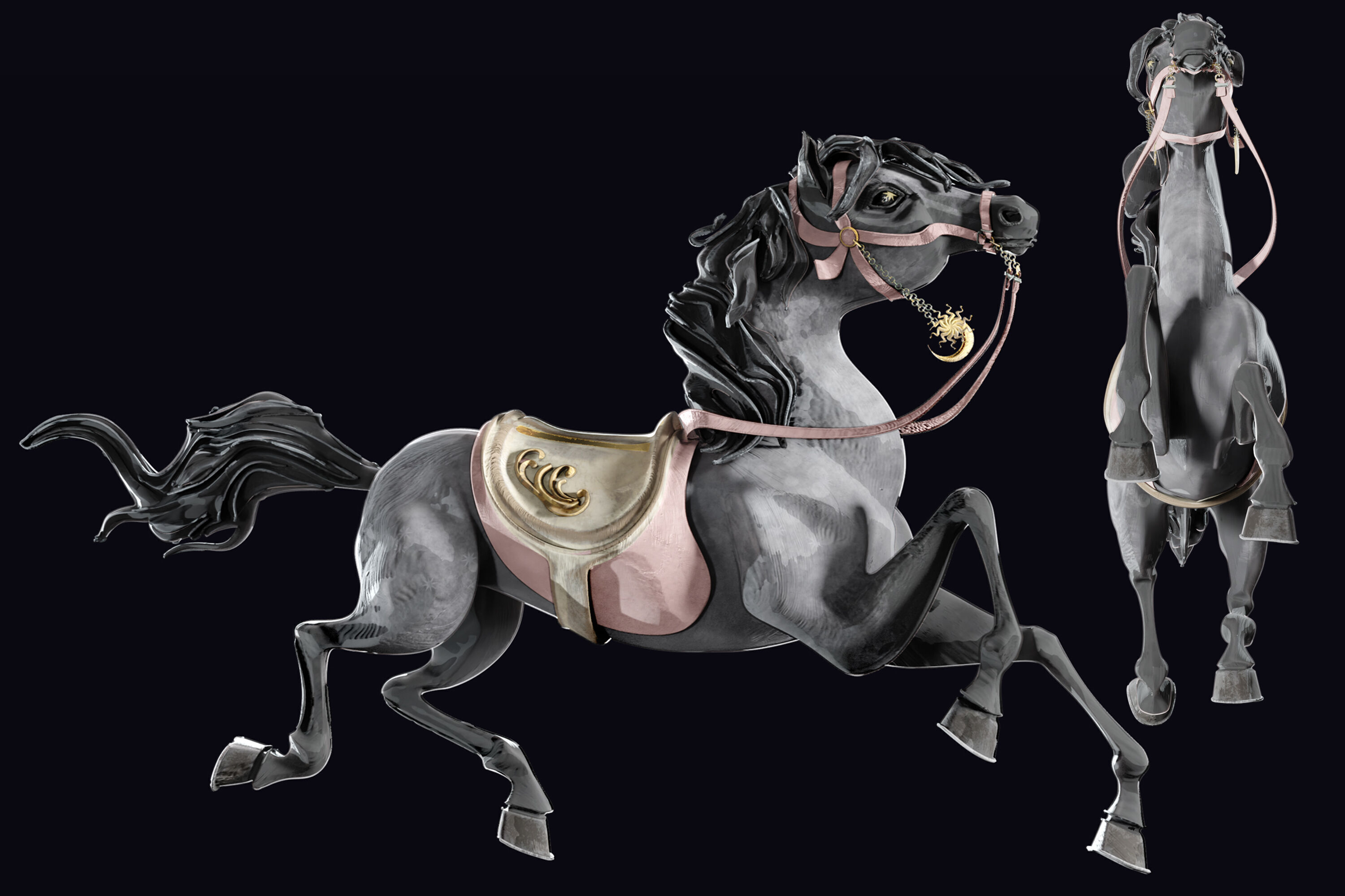 Carousel Horse Sculpture model grey 3D model_7