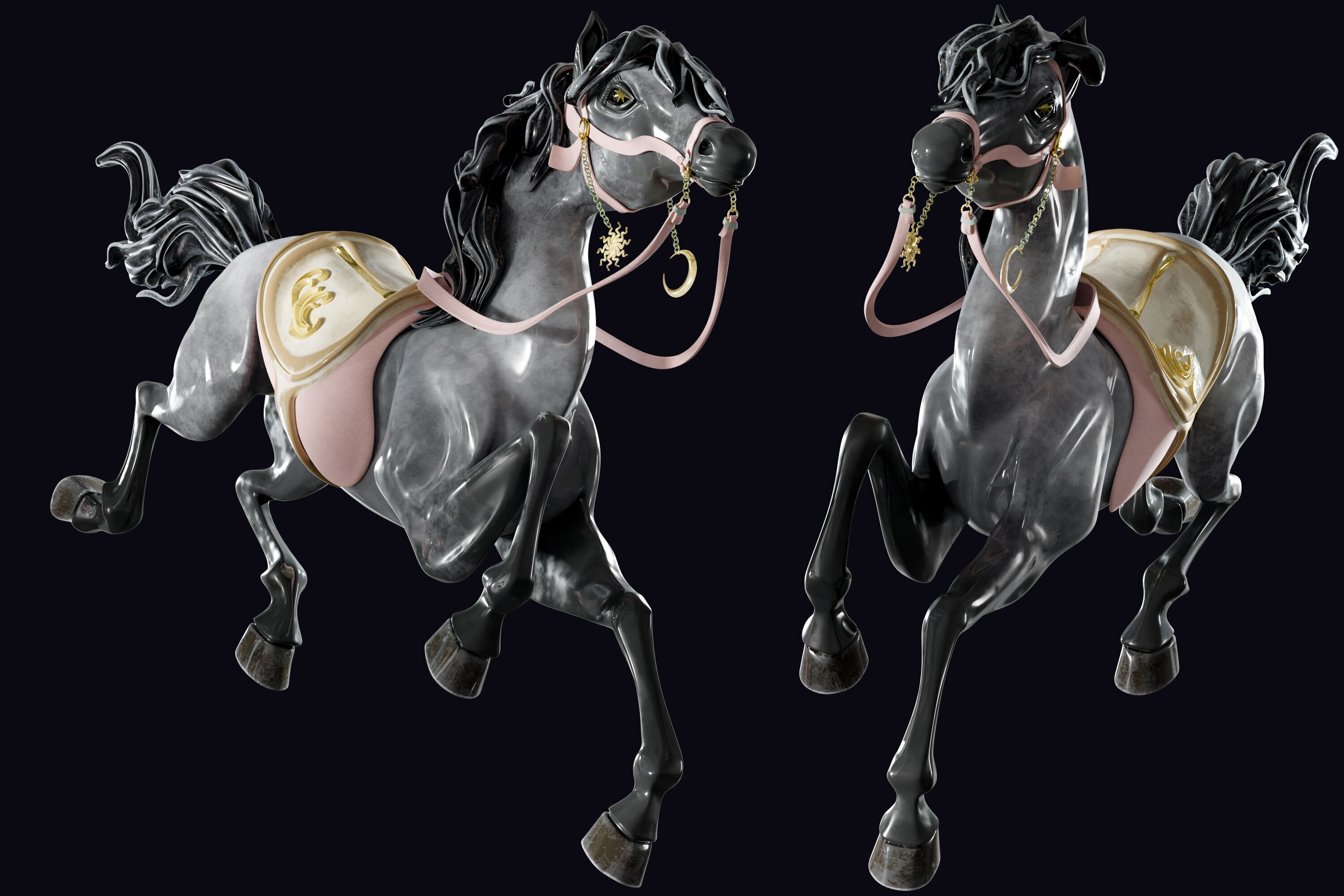 Carousel Horse Sculpture model grey 3D model_4