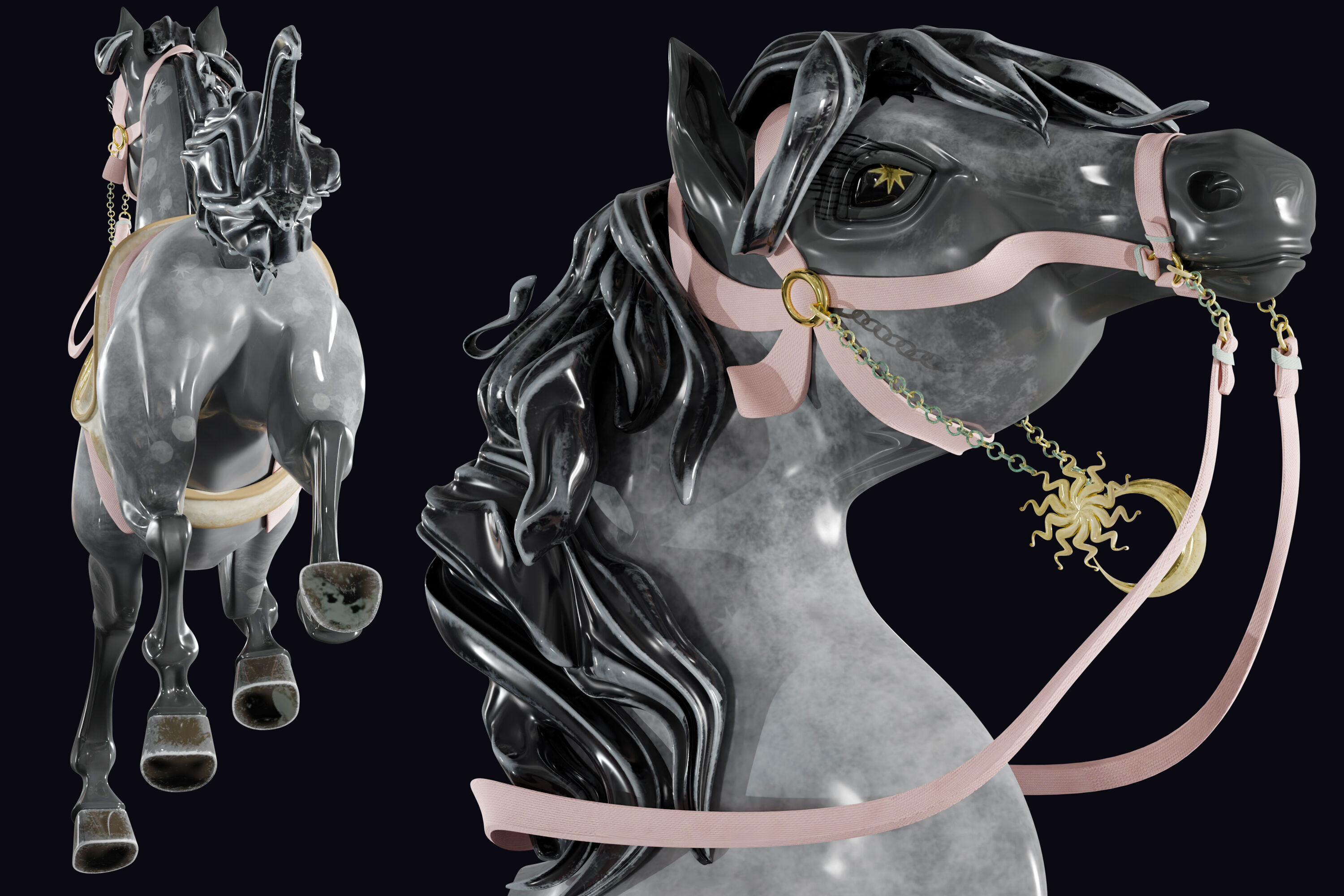 Carousel Horse Sculpture model grey 3D model_3