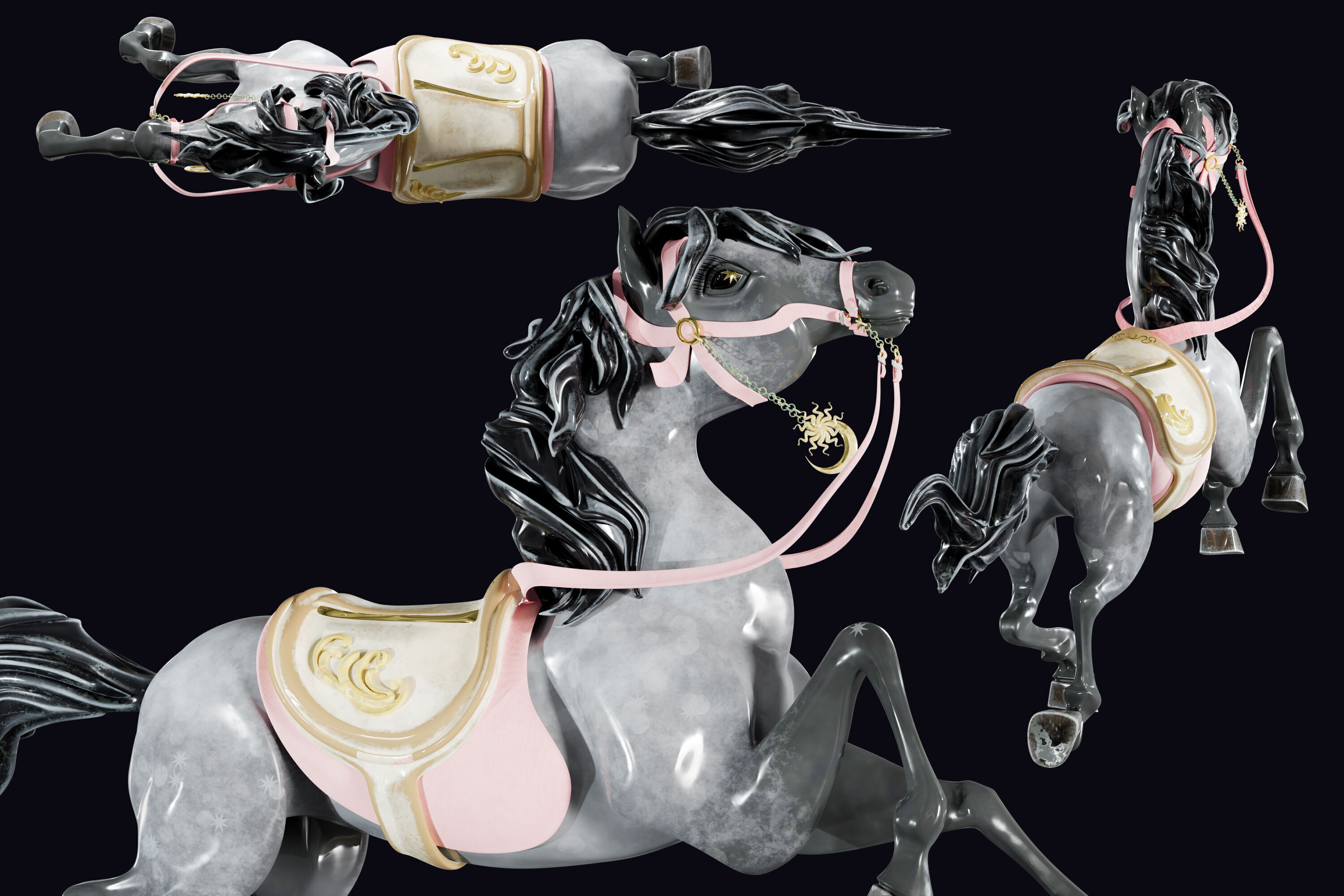 Carousel Horse Sculpture model grey 3D model_1