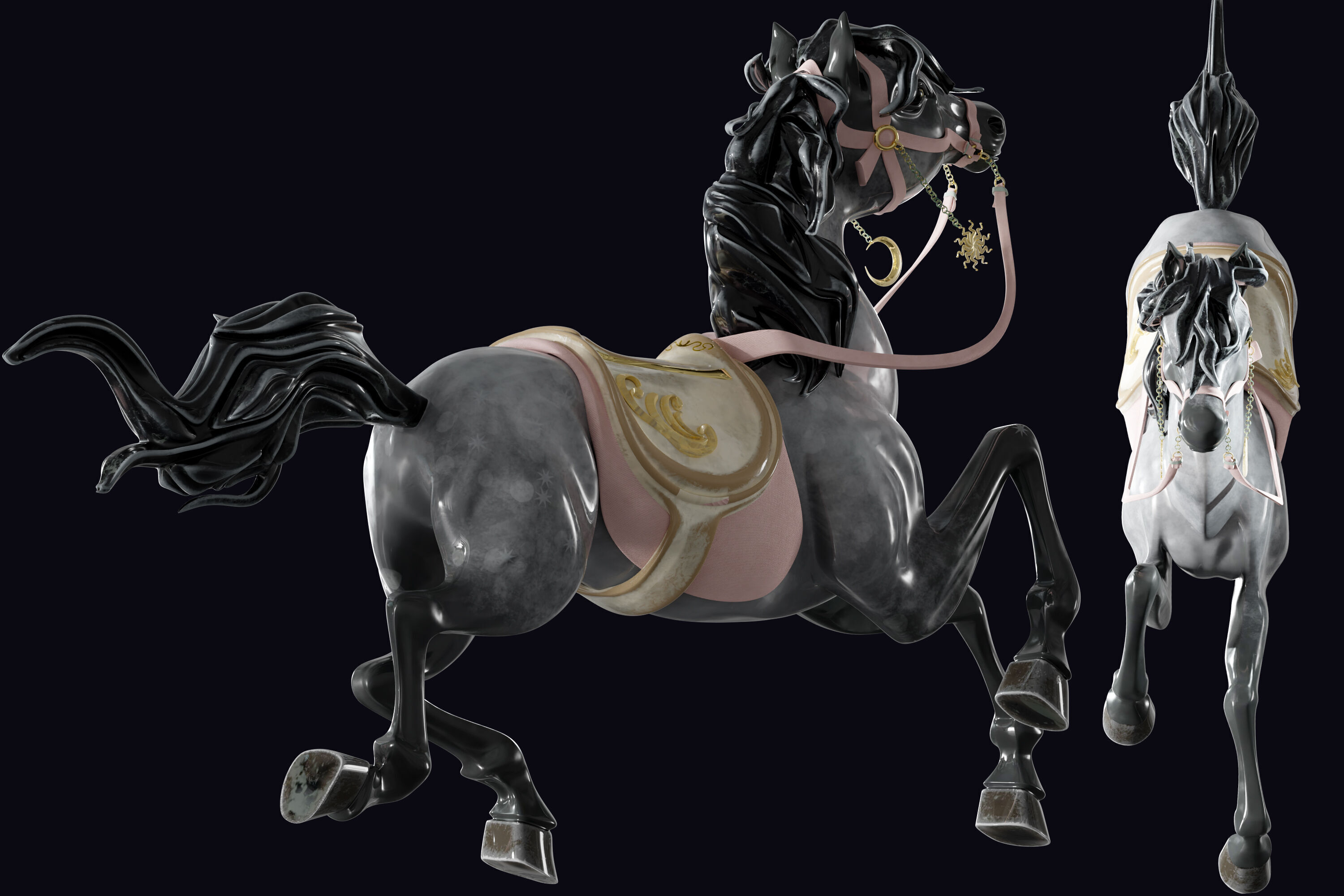 Carousel Horse Sculpture model grey 3D model_5