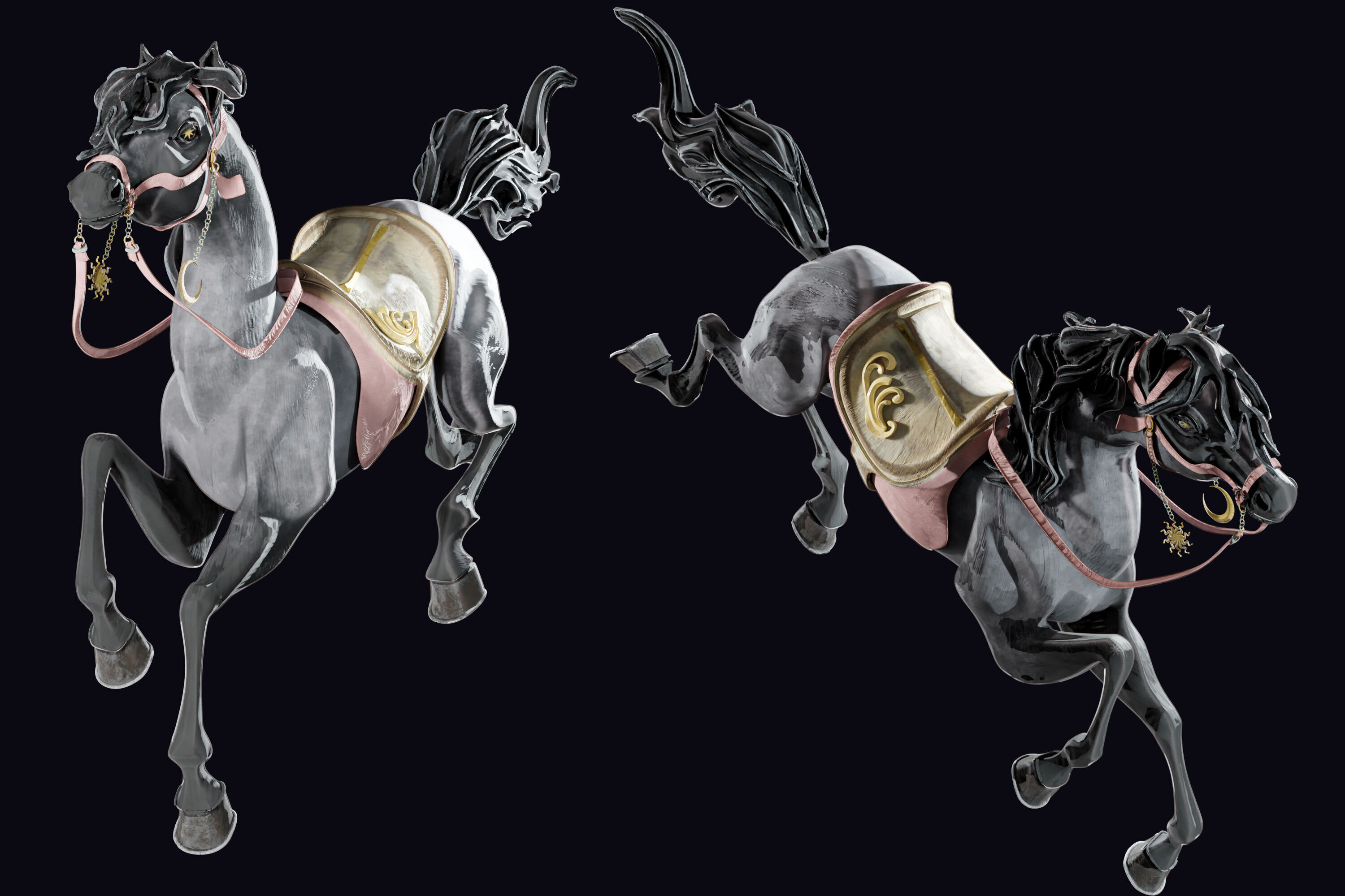 Carousel Horse Sculpture model grey 3D model_8