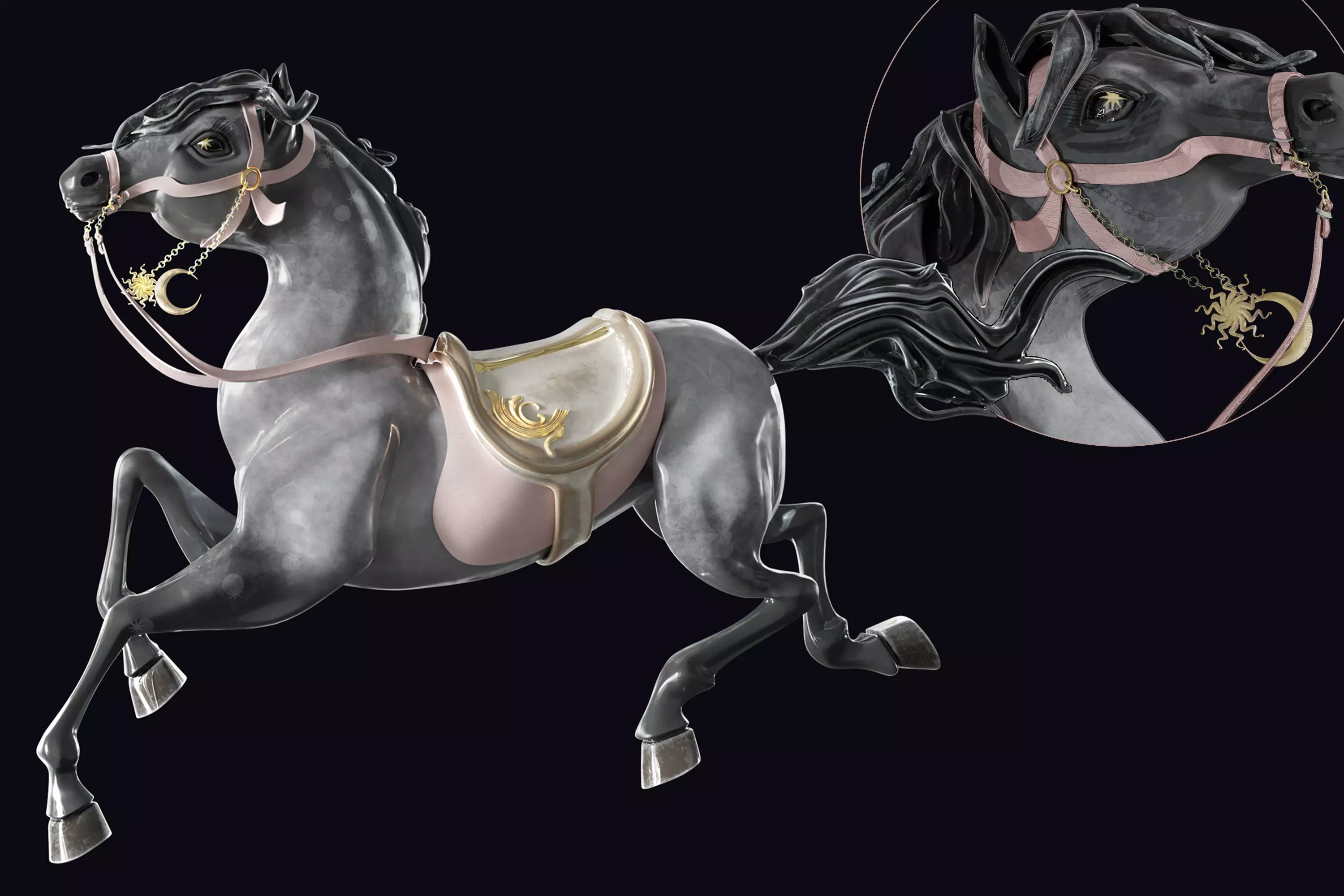Carousel Horse Sculpture model grey 3D model_0