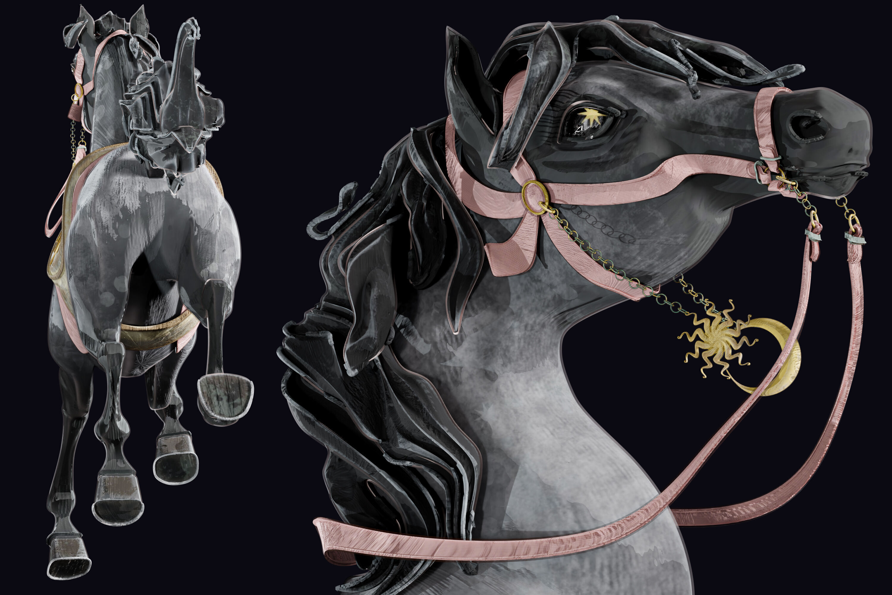 Carousel Horse Sculpture model grey 3D model_6