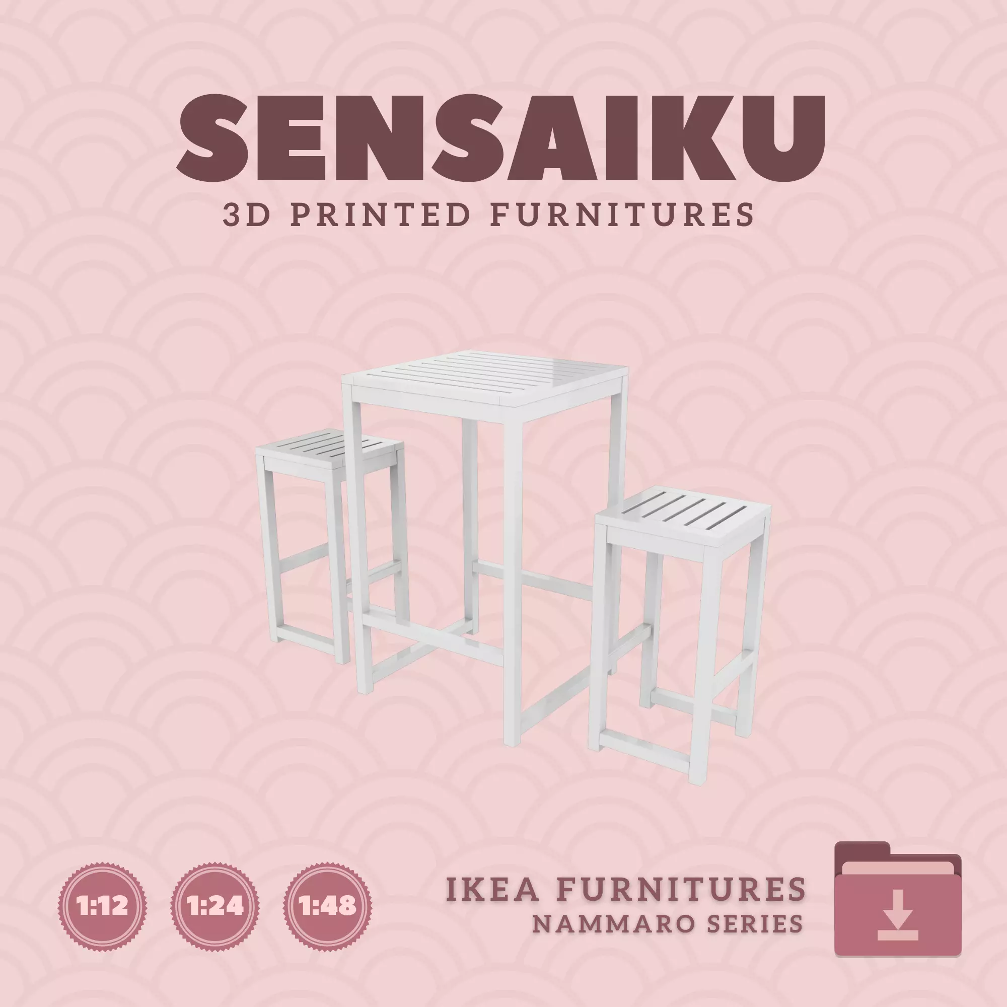 NAMMARO Bar Table and Stools for Dollhouse - IKEA - 3D Print 3D print model
