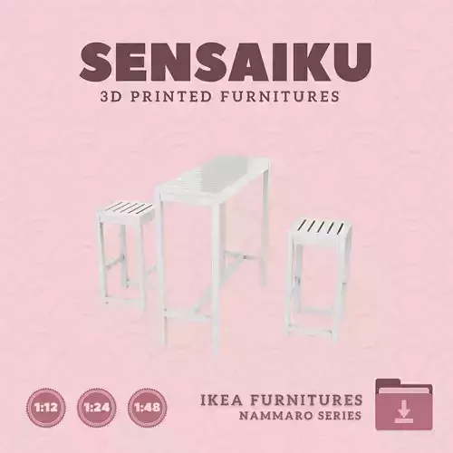 NAMMARO Bar Table V2 and Stools for Dollhouse - IKEA - 3D Print