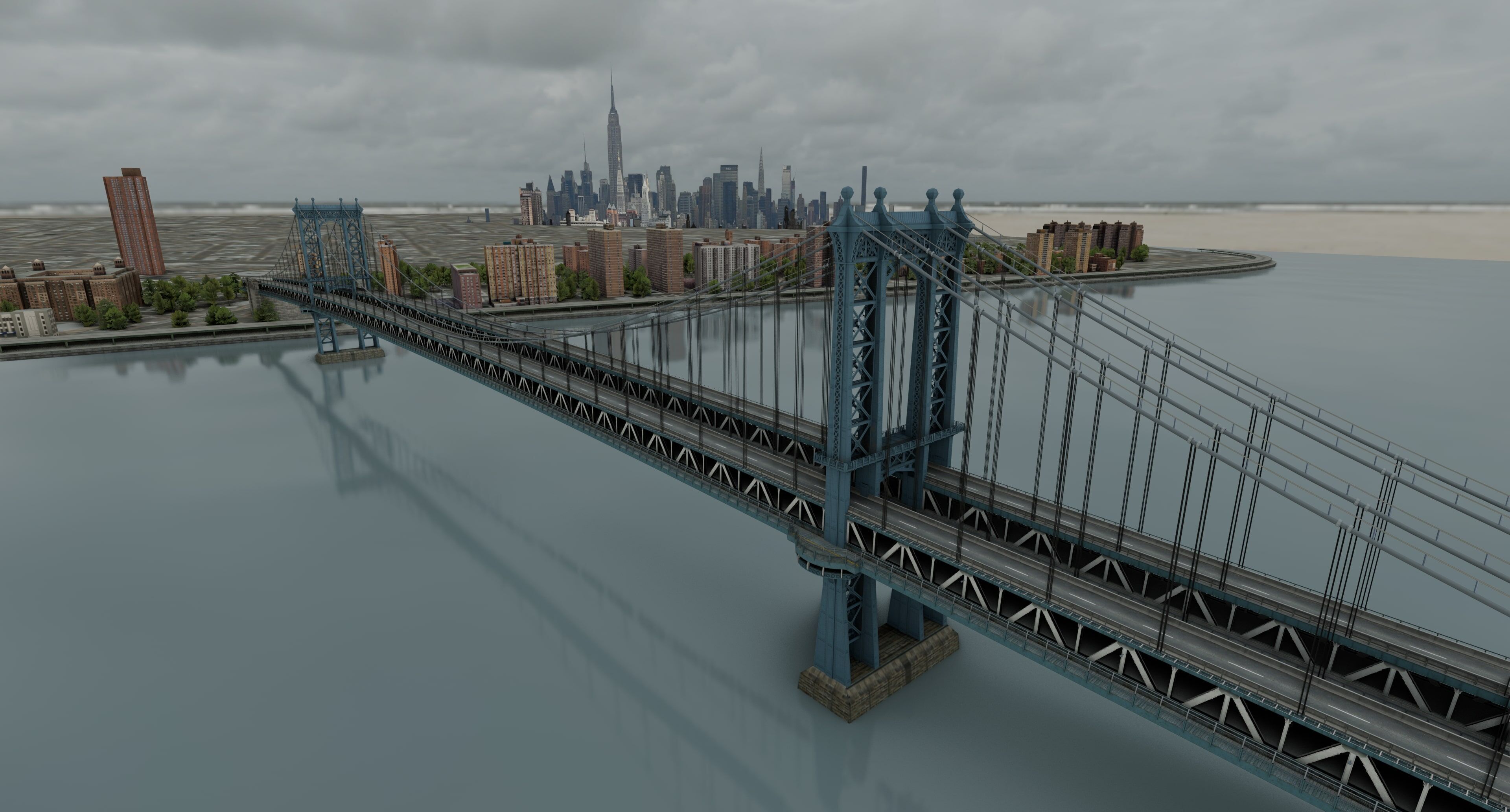 New York Manhattan Bridge Low-poly 3D model_13