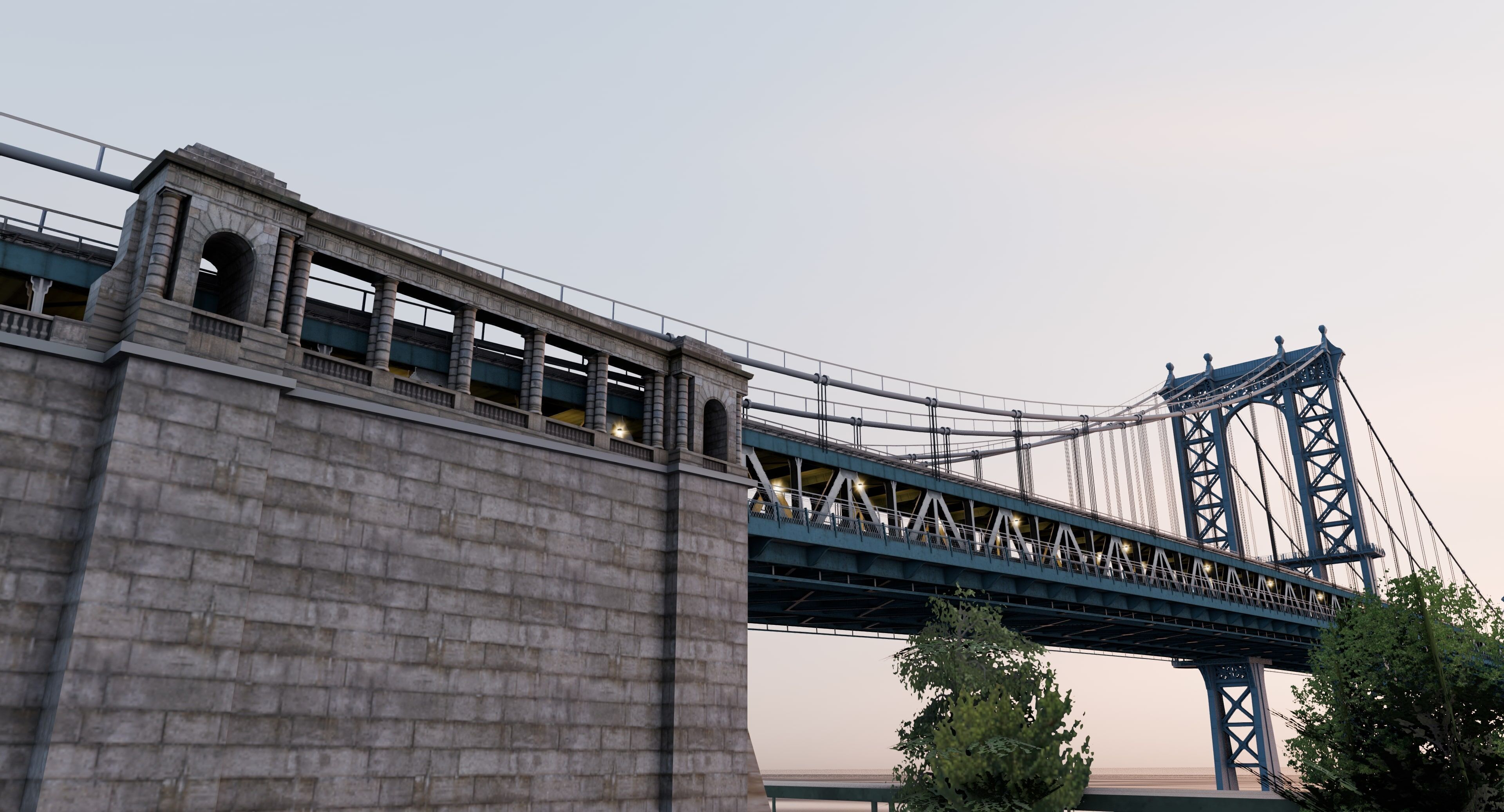 New York Manhattan Bridge Low-poly 3D model_4