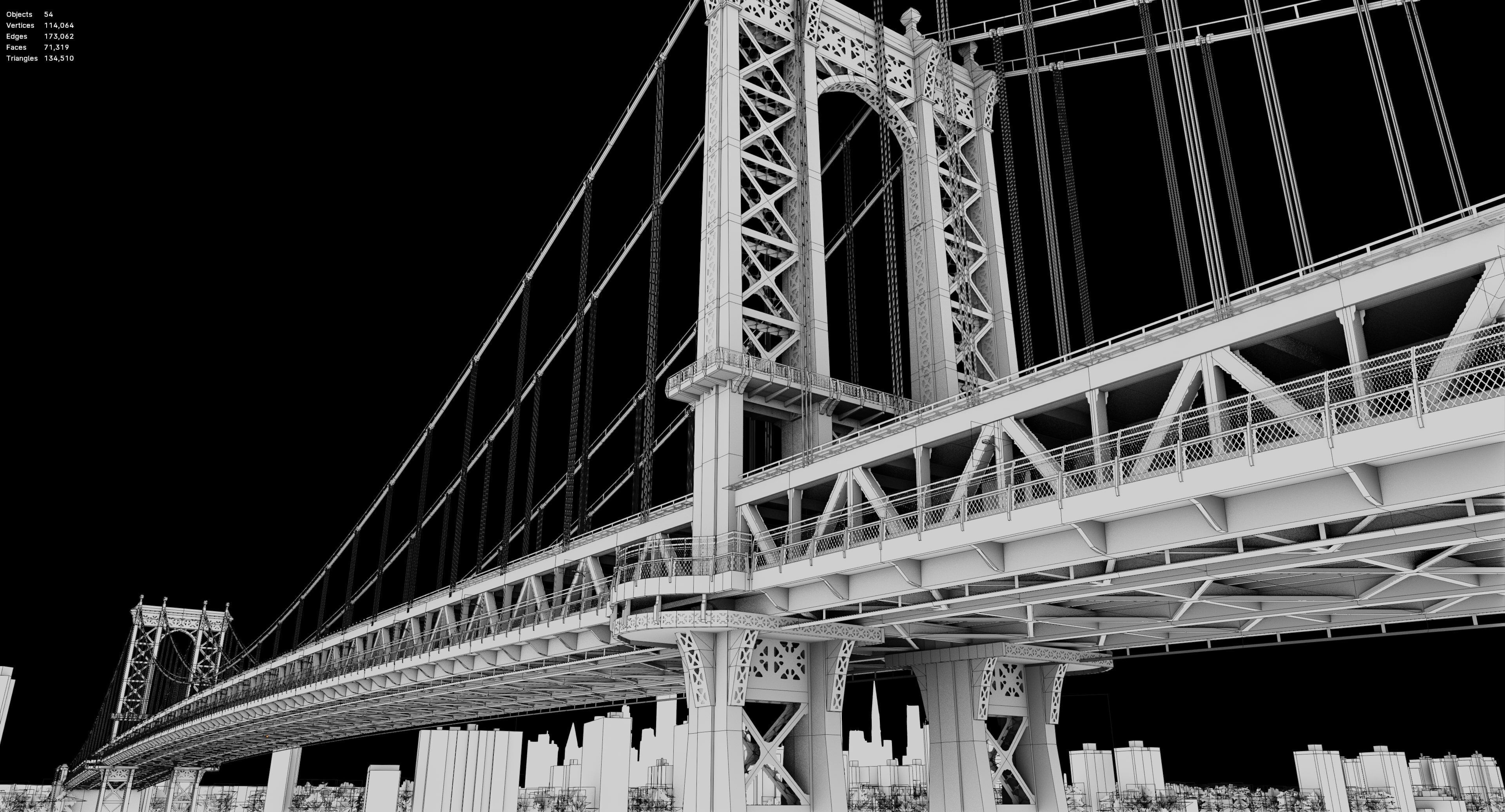 New York Manhattan Bridge Low-poly 3D model_3