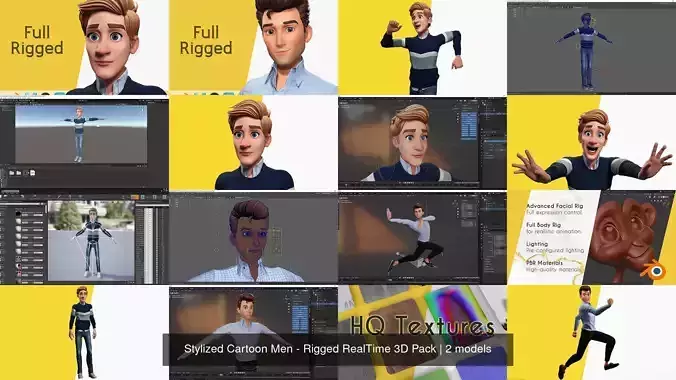Stylized Cartoon Men - Rigged RealTime 3D Pack