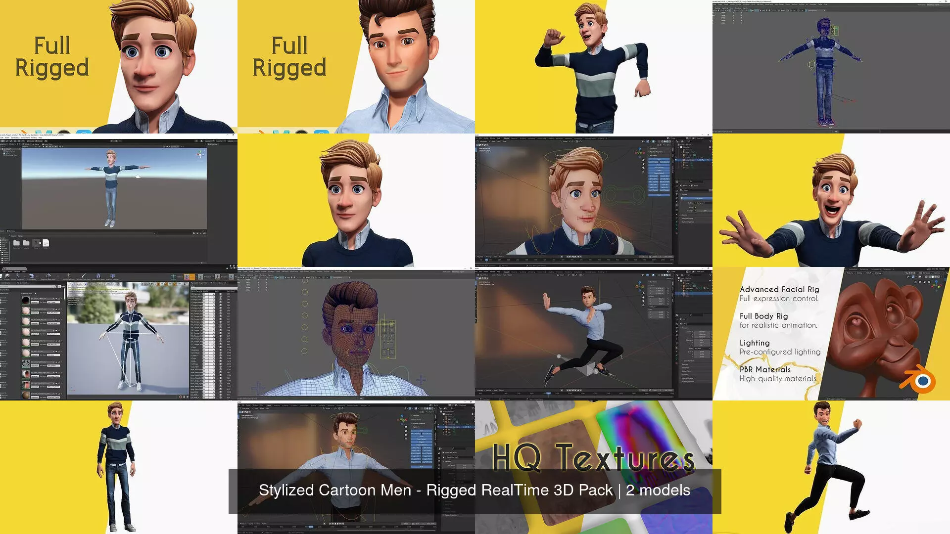 Stylized Cartoon Men - Rigged RealTime 3D Pack 3D Model Collection_3