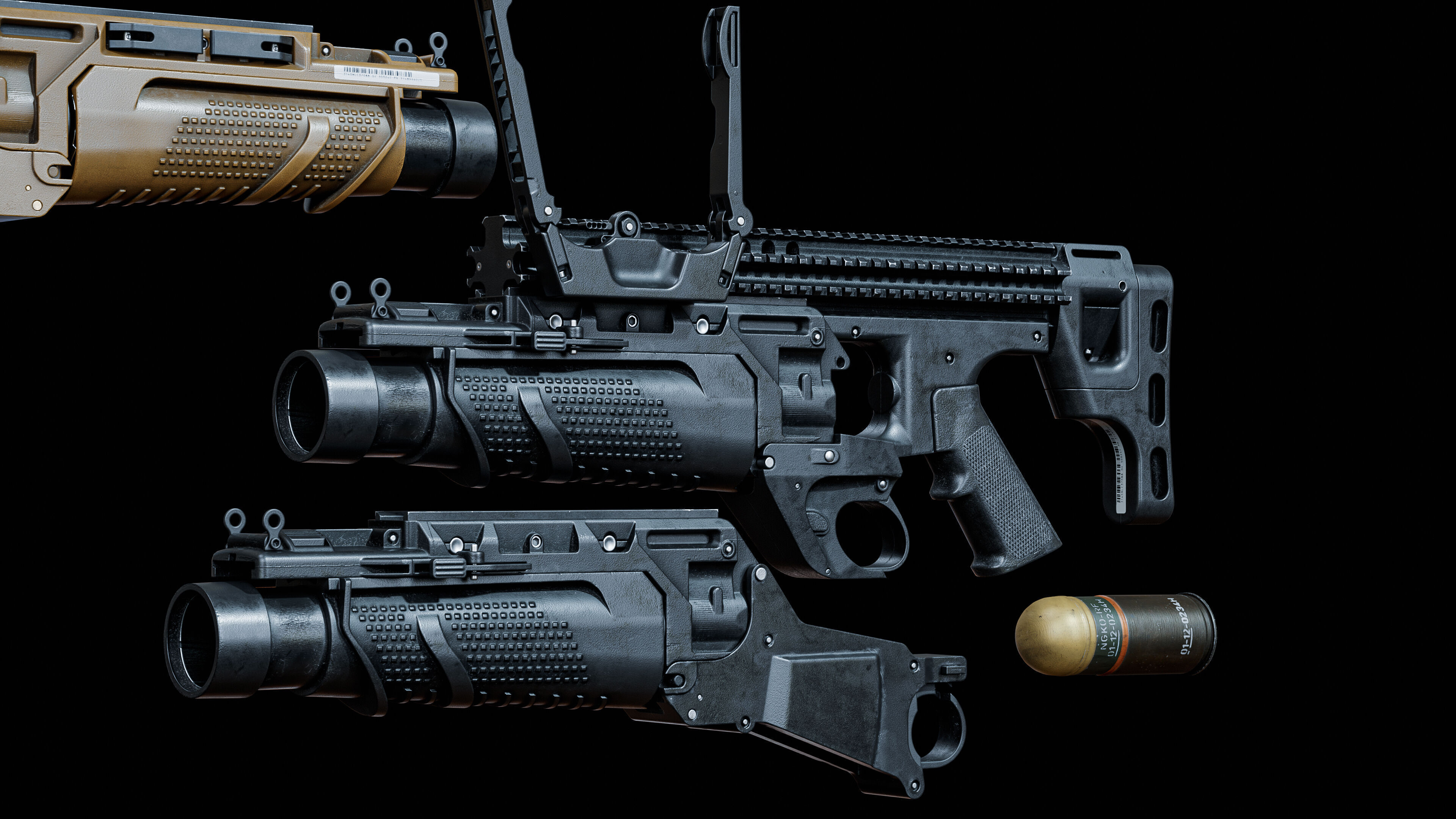 grenade launcher FN 40GL modular pack Low-poly 3D model_11